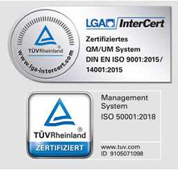 Siegel TÜV Rheinland-Zertifiziertes QM/UM System