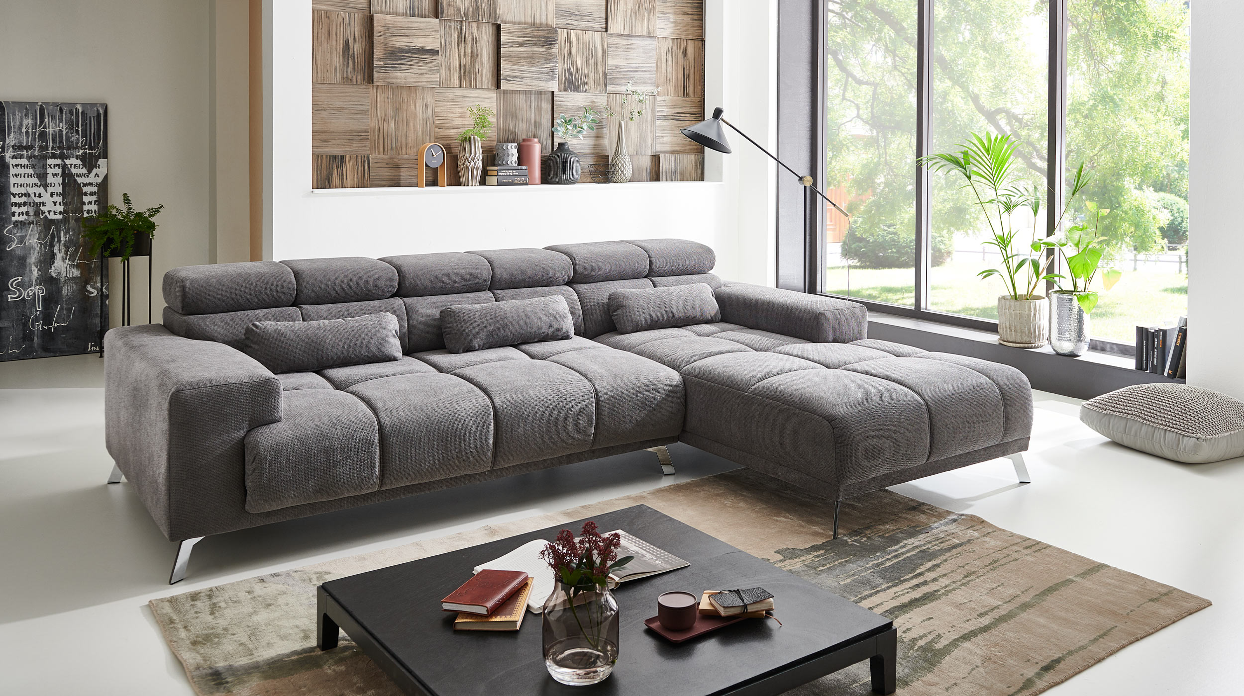 Ecksofa grau ausziehbar - Sitztiefenverstellung 285 cm - SPEED Ecksofa grau ausziehbar - Sitztiefenverstellung 285 cm - SPEED