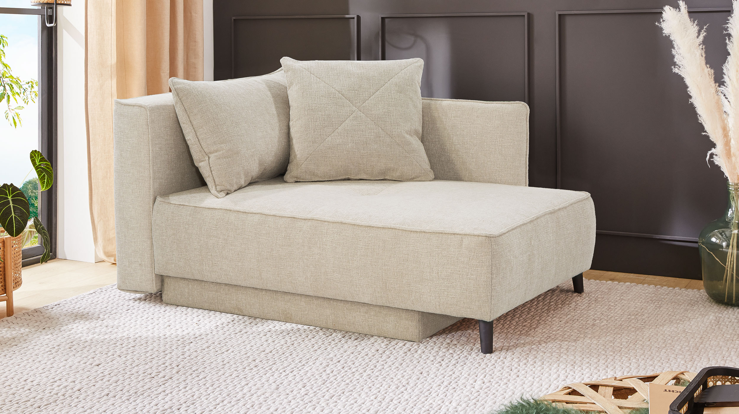 Einzelsofa Chenille beige 155 cm Recamiere mit Schlaffunktion - REX