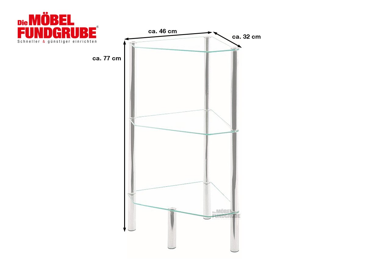 Beistelltisch chrom - Glas - Ecke - 46 x 77 cm - EMDEN