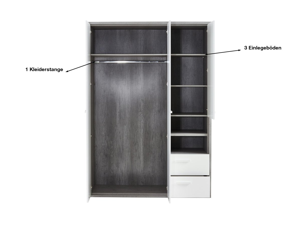 Kleiderschrank betonoptik - weiß - 154 cm - MIPIACE