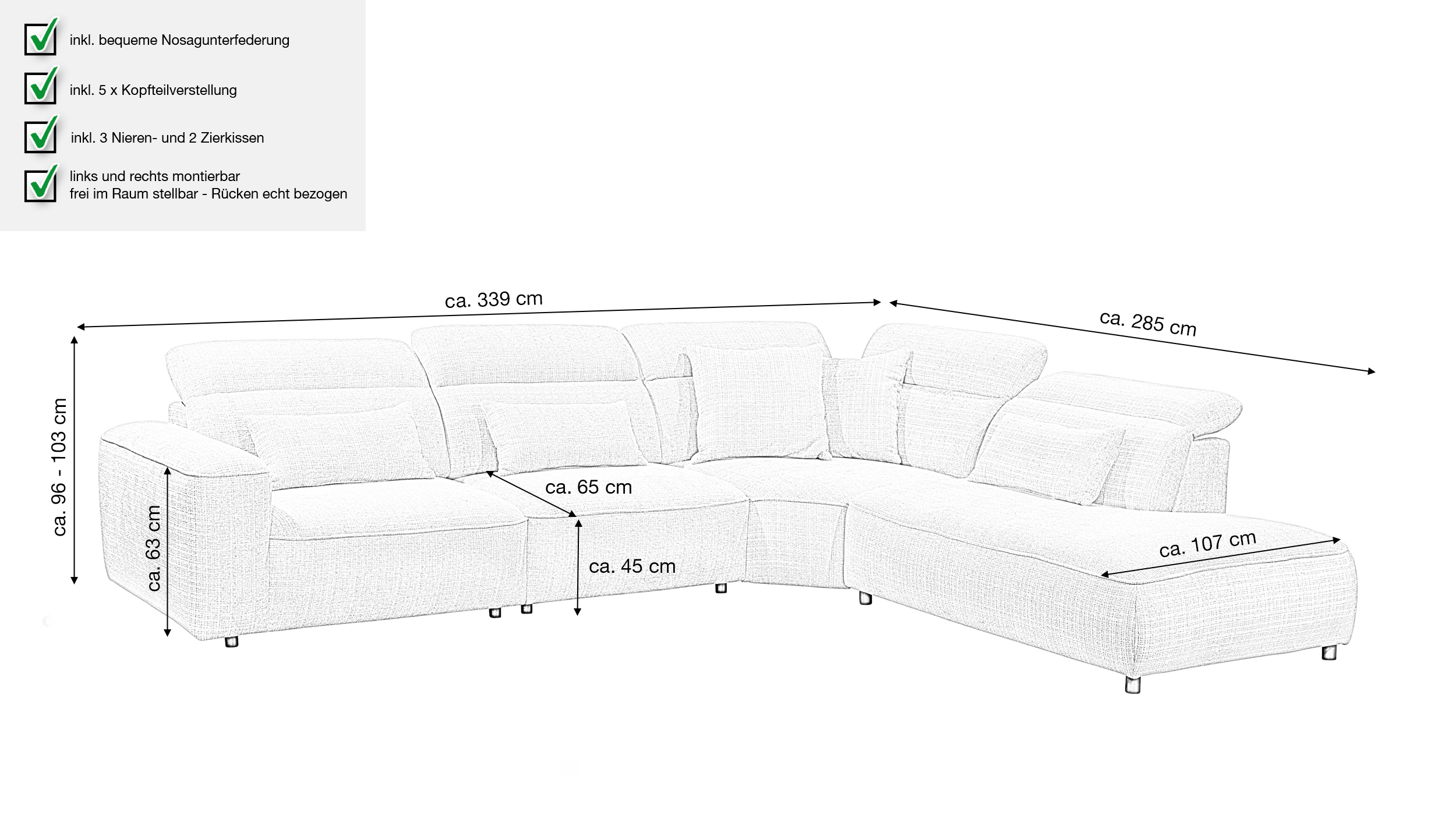 Ecksofa taupe - 339 x 285 cm - MANSFIELD