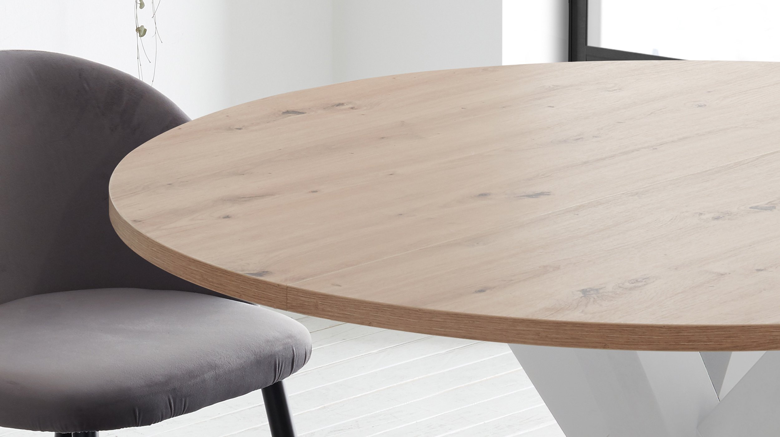 Esstisch rund ausziehbar 130 cm Asteiche - weiß - BIG SYSTEM