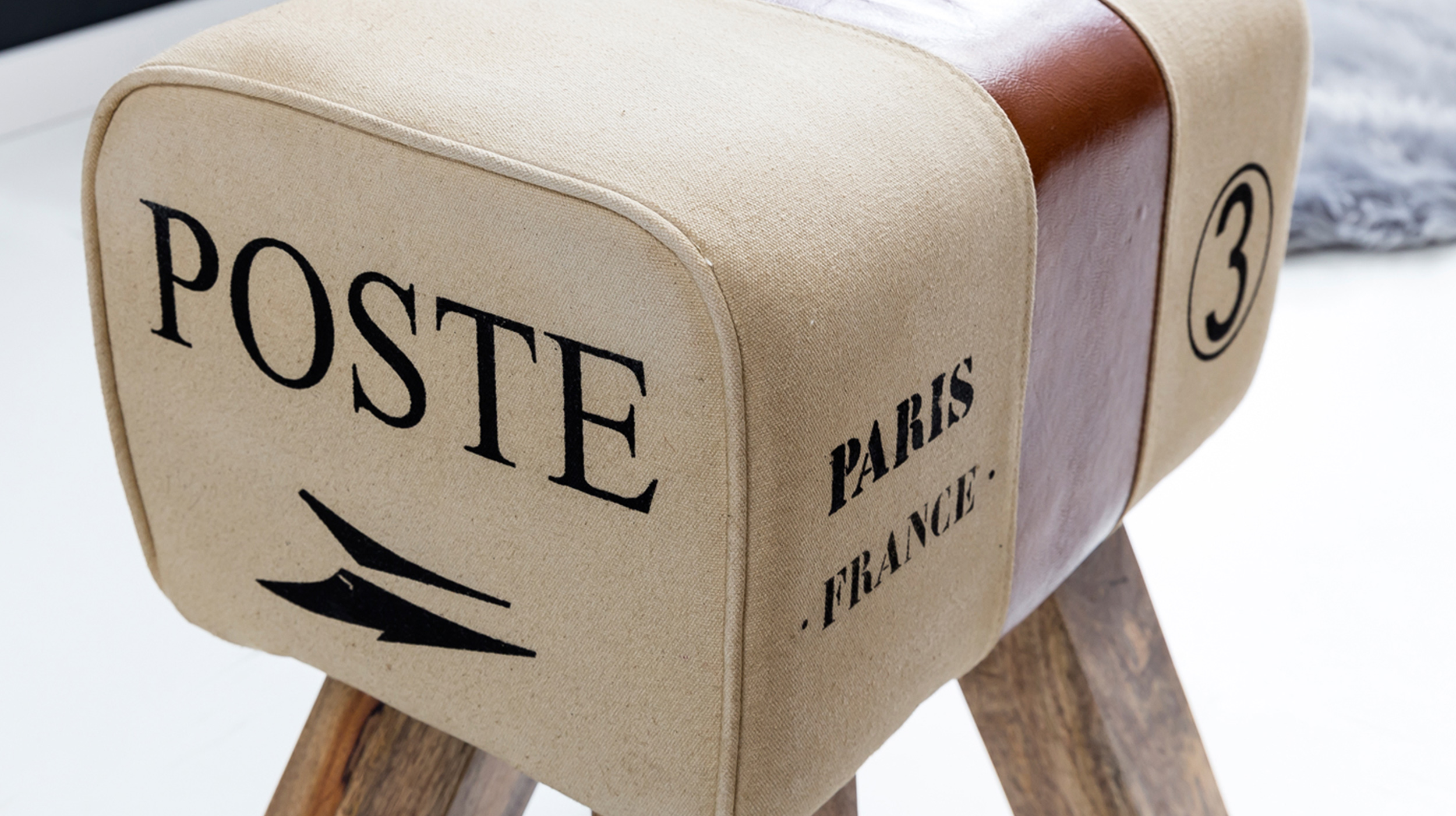 Sitz- & Fußhocker Stoffbezug beige Mango massiv lackiert - CARLAS 