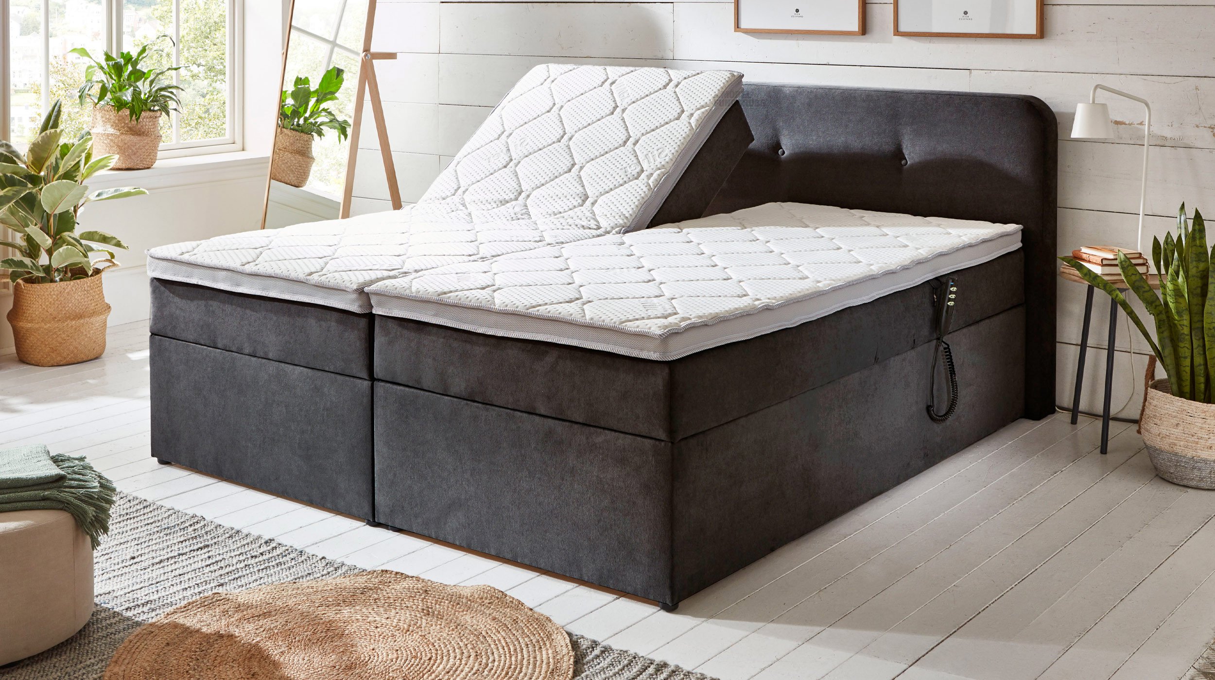 Boxbett 180 x 200 cm grau Bettkasten - elektrisch  - GABRIOLA