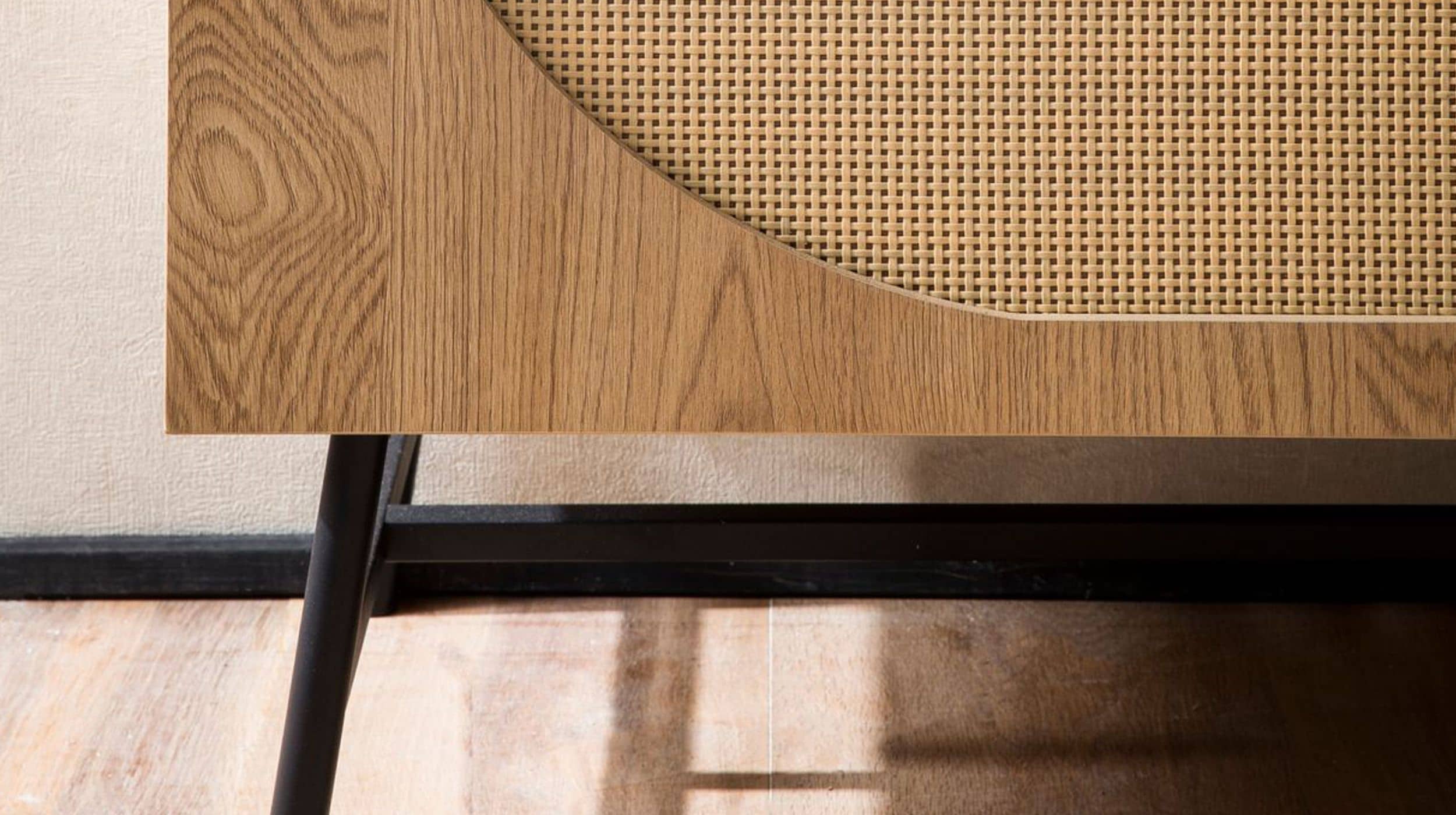 Sideboard mit 3 Schubladen Eiche - Rattan 140 cm - RATVAN