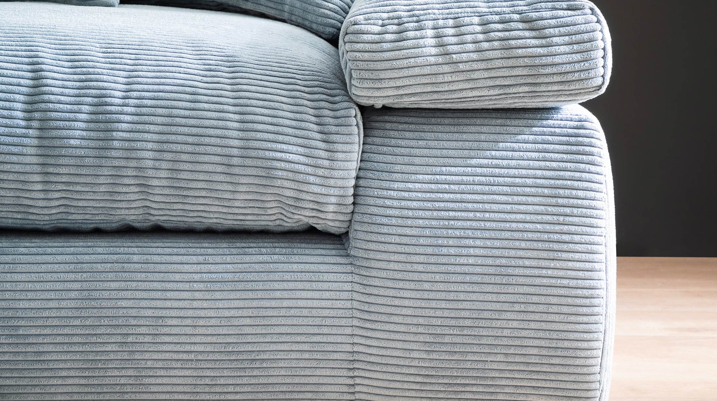 Big Sofa Wellenunterfederung grau-blau 304 cm - BELINDA