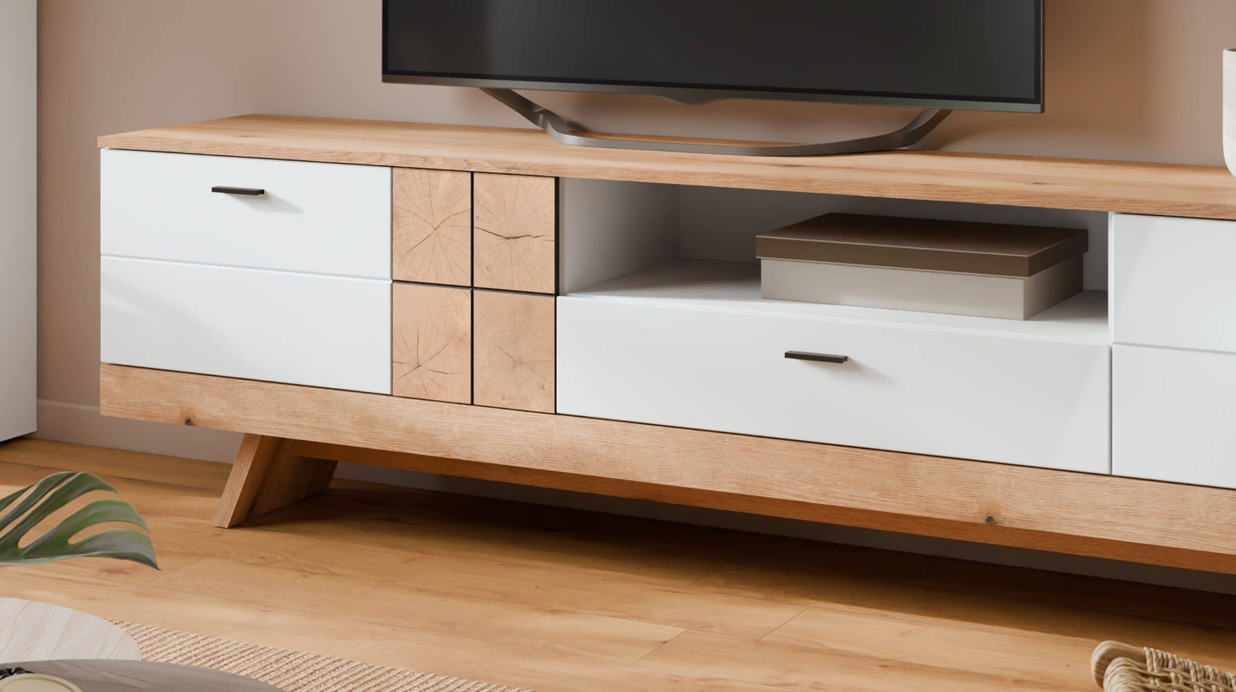 TV - Lowboard weiß Hochglanz - Coast Evoke Eiche 216 cm - ORETA