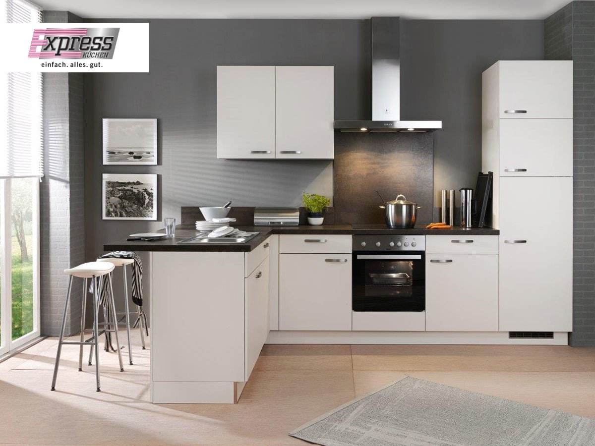 Eckküche 185 x 335 cm - mit Geräten - Küchenfronten hochglanz Lack - STAR 