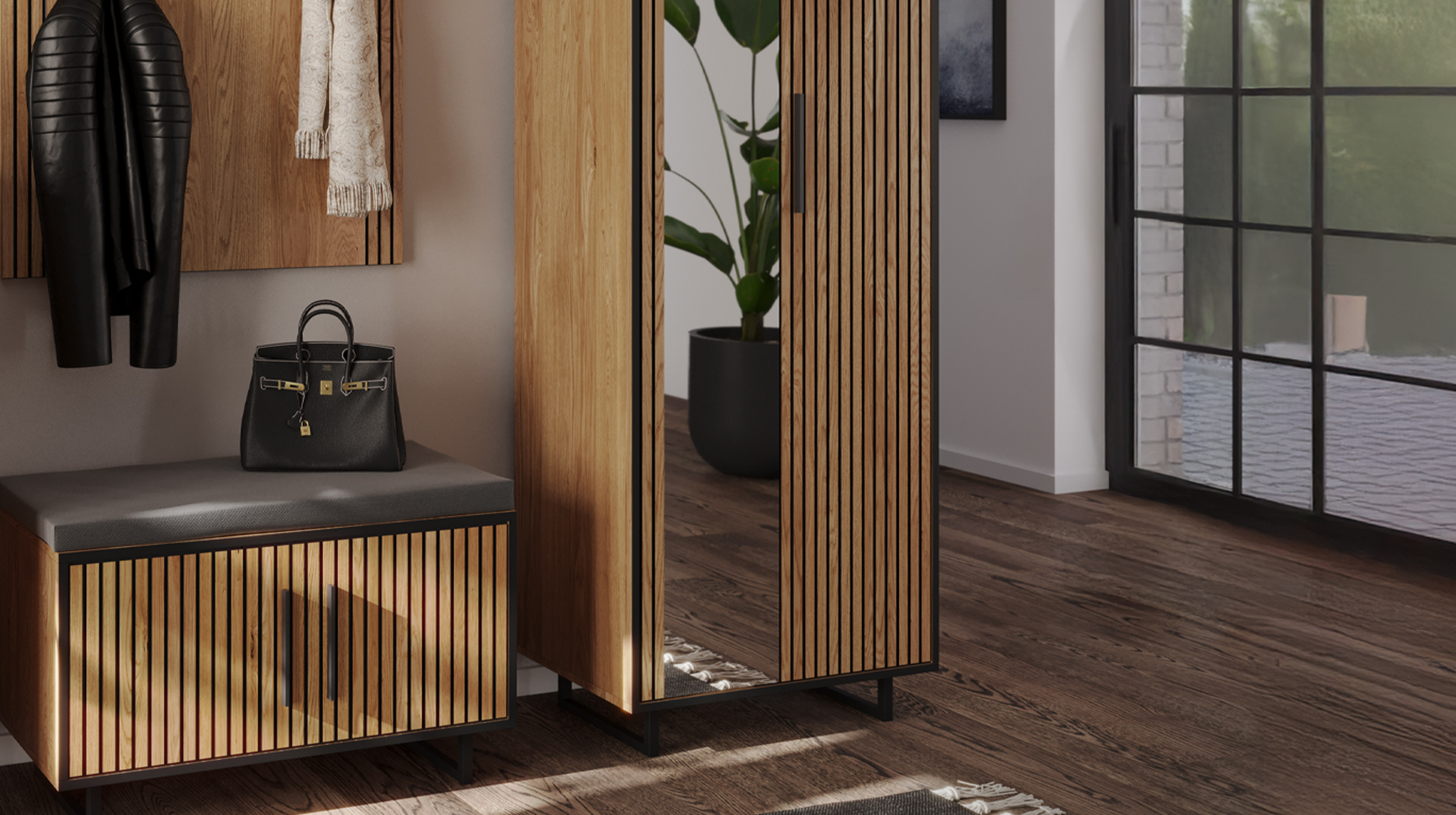 Garderobenschrank mit Spiegel Eiche teilmassiv geölt 70 cm - BELLA Garderobenschrank mit Spiegel Eiche teilmassiv geölt 70 cm - BELLA