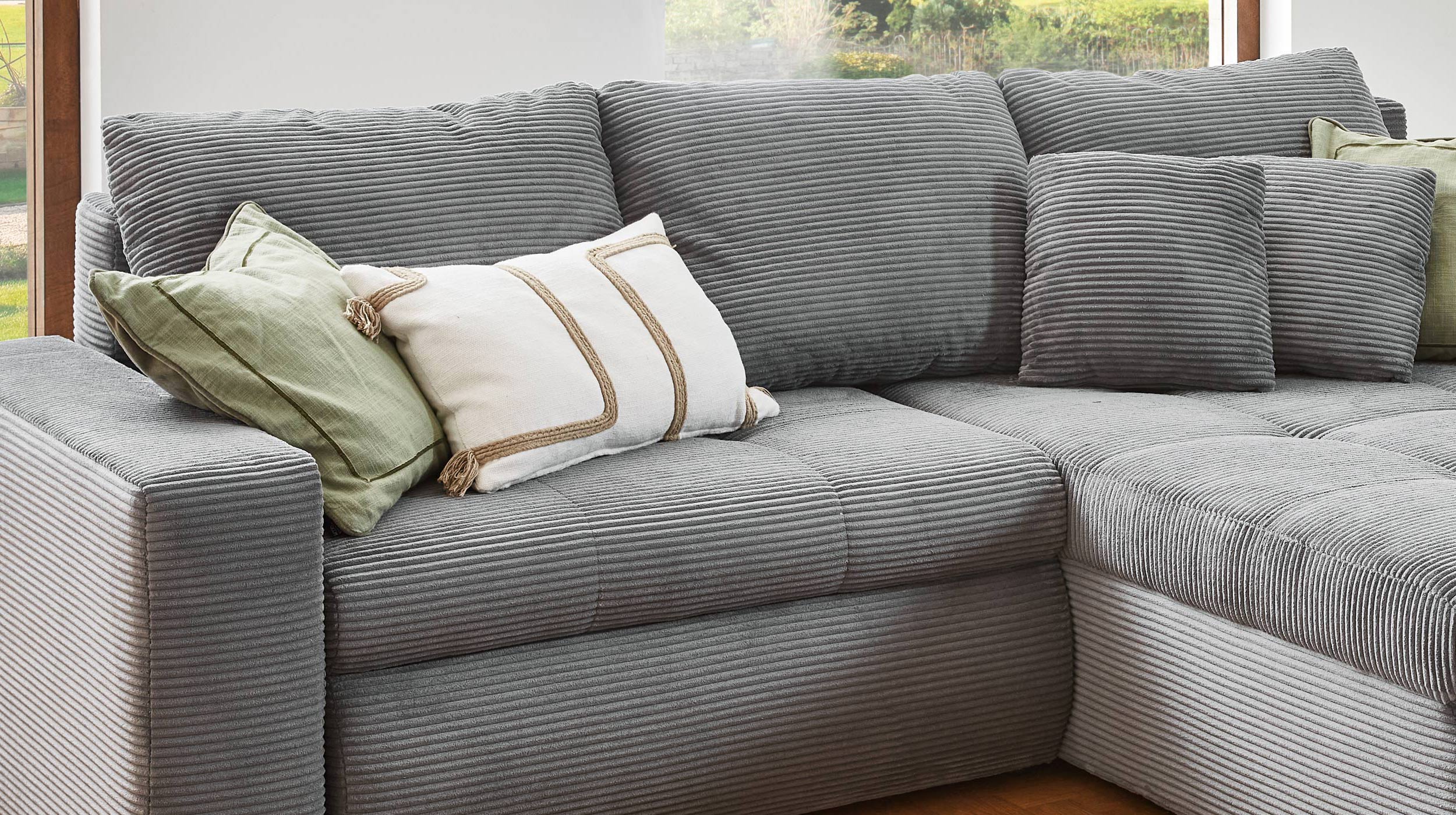 Ecksofa Cord Schlaffunktion Bettkasten grau 241 cm - OT rechts - LUNO