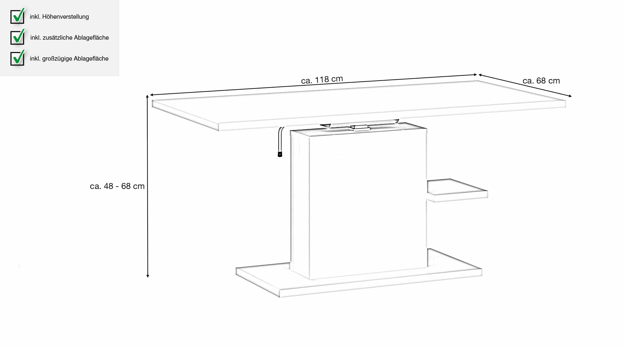 Couchtisch höhenverstellbar weiß 118 cm - CORTADO