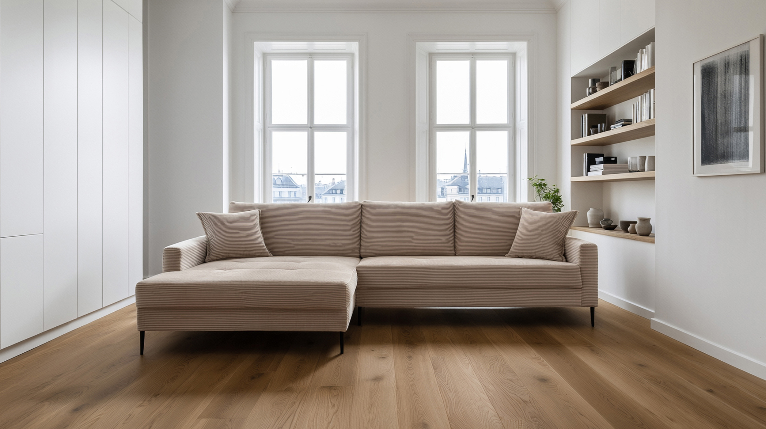 Ecksofa Cord beige 276 x 173 cm - OT links - SUMMER