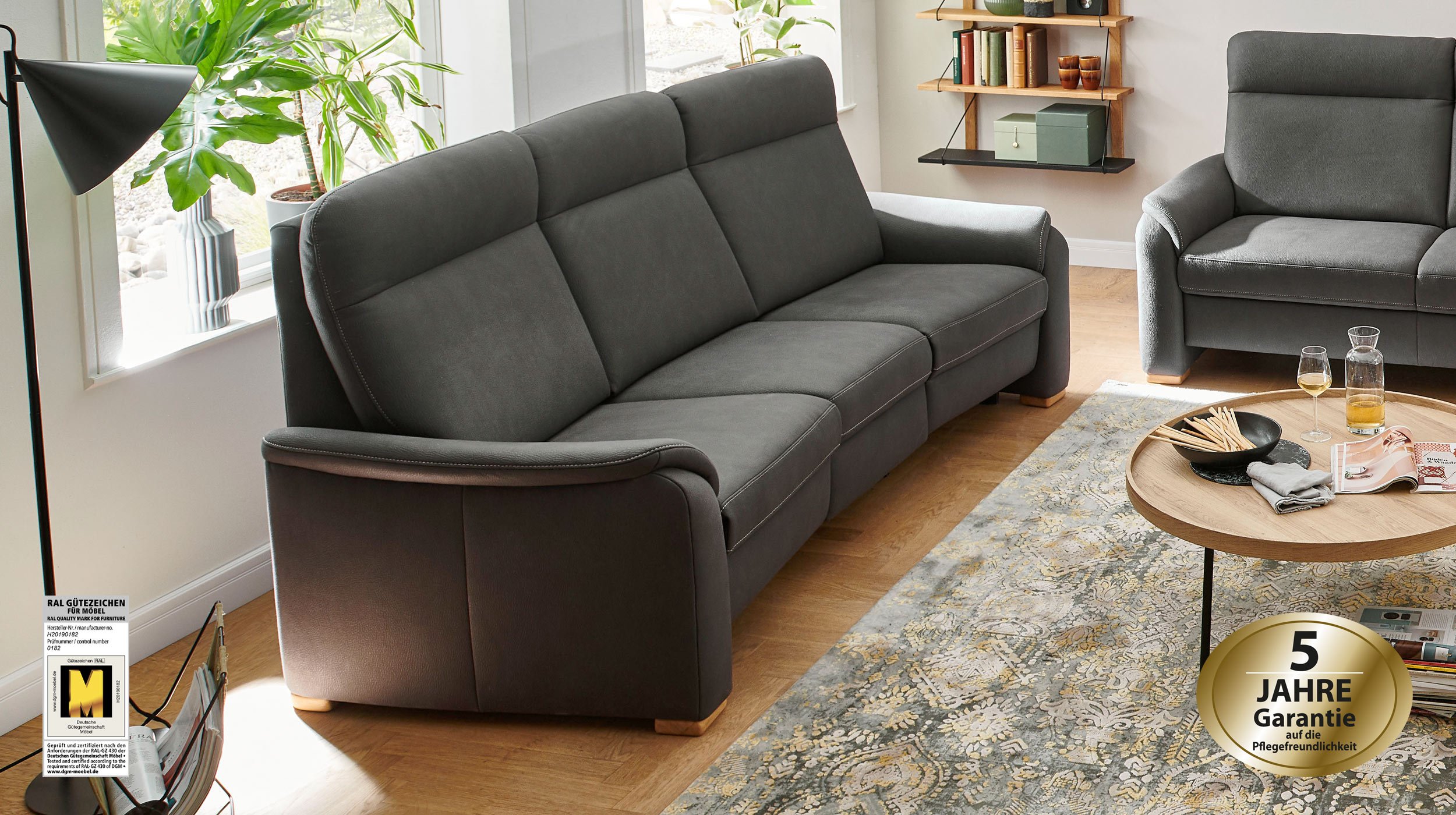 Couchliebe® Einzelsofa 3-Sitzer planbar - anthrazit - Basis Version - PENELOPE