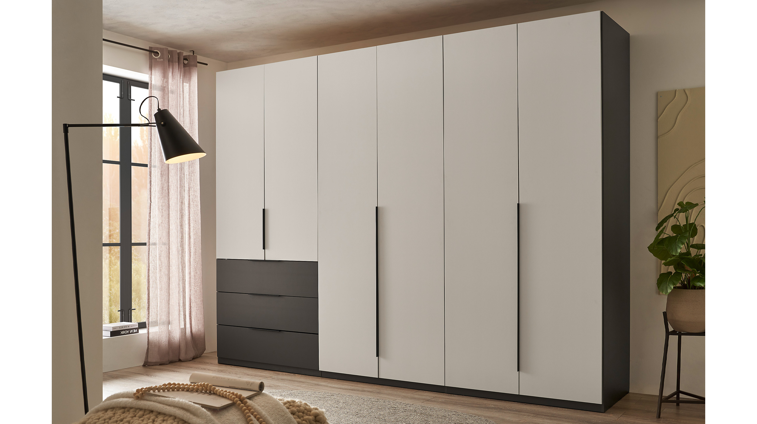 Kleiderschrank hellgrau - graphit - 300 cm - NUKA 