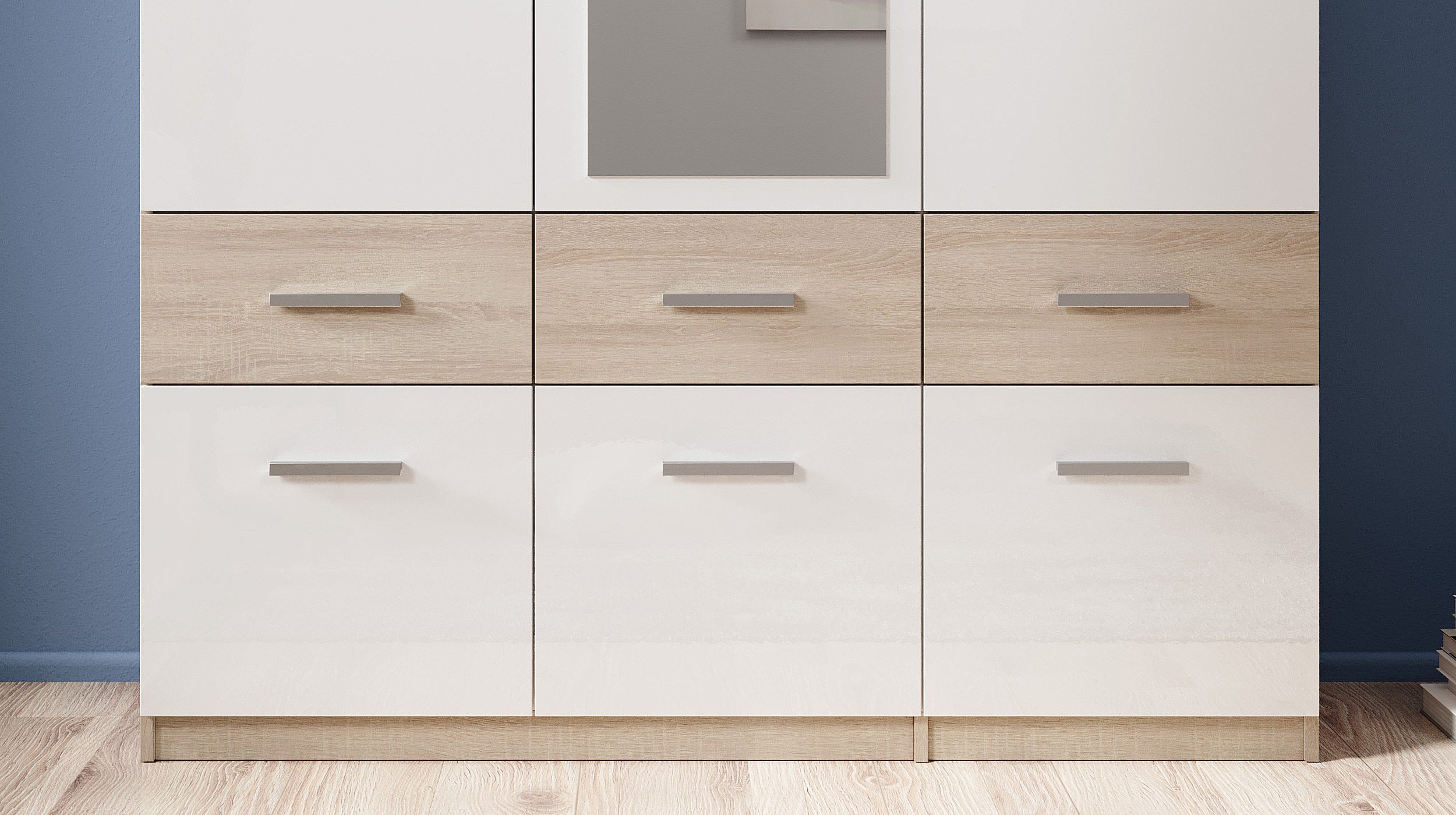 Kleiderschrank mit Spiegel - Sonoma Eiche - weiß - 135 cm - BOX
