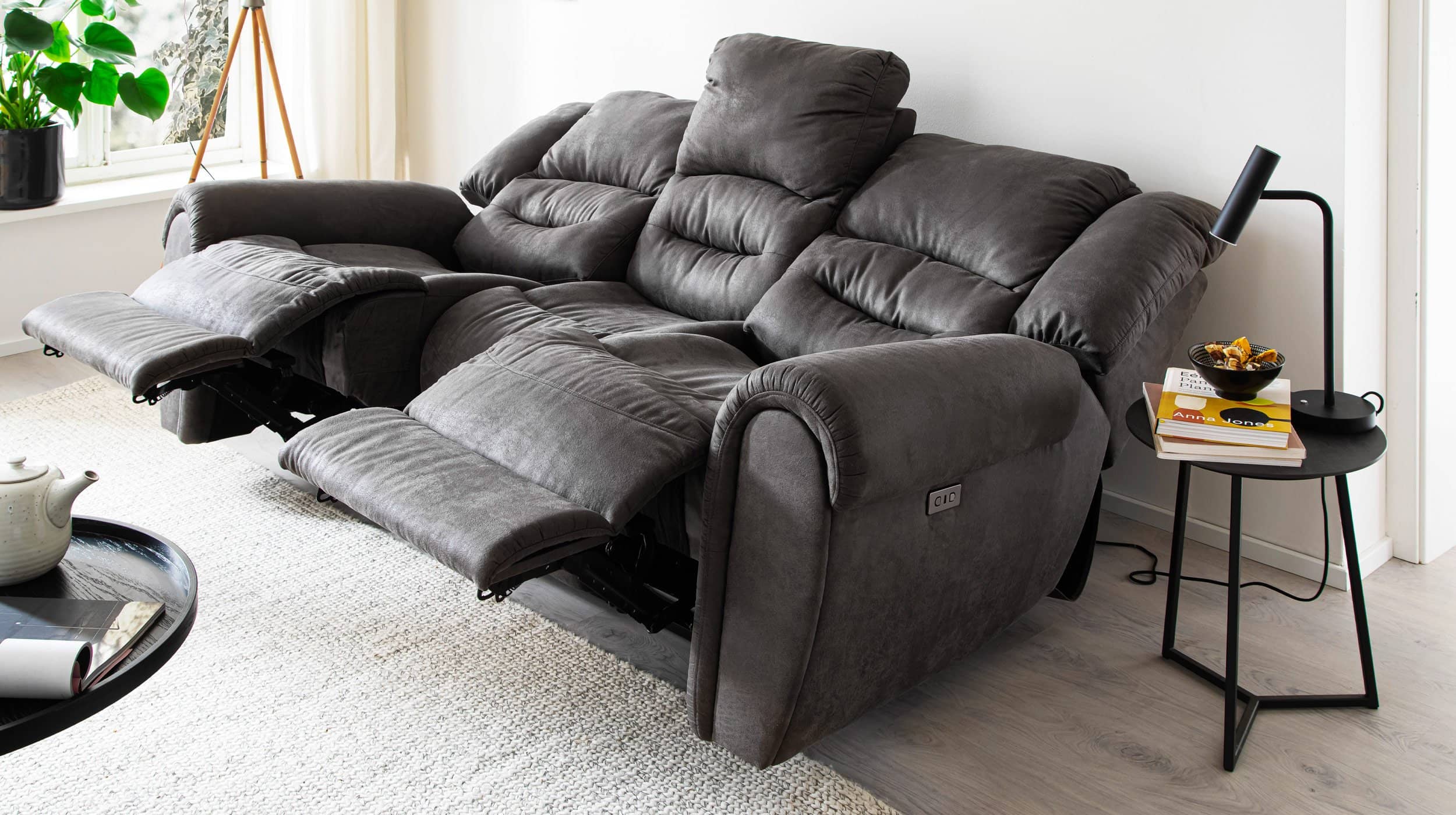 Einzelsofa 3-Sitzer grau 203 cm - Relaxfunktion - PABLO