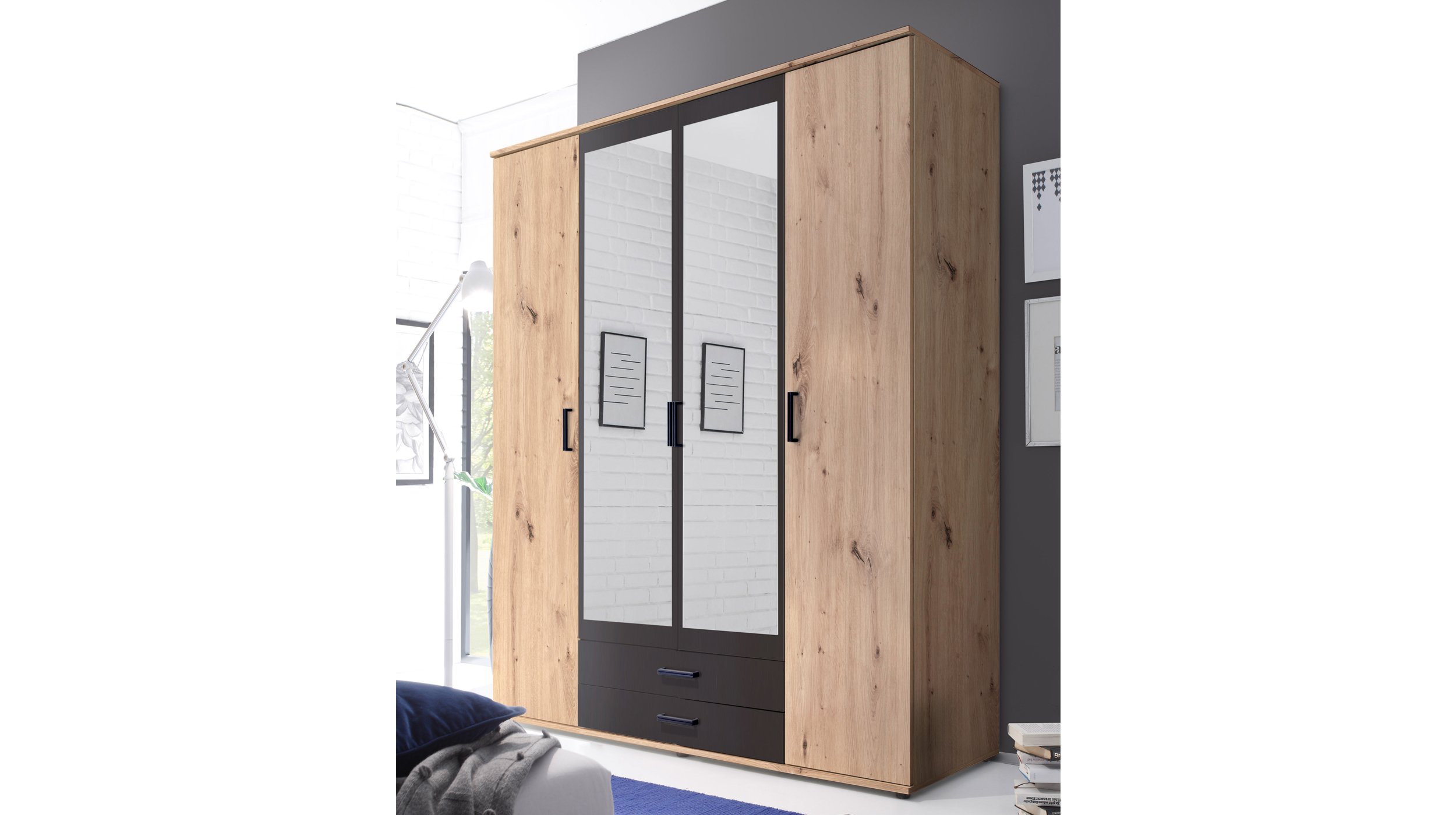 Kleiderschrank mit Spiegel -  Artisan Eiche - anthrazit - 160 cm - CHICAGO