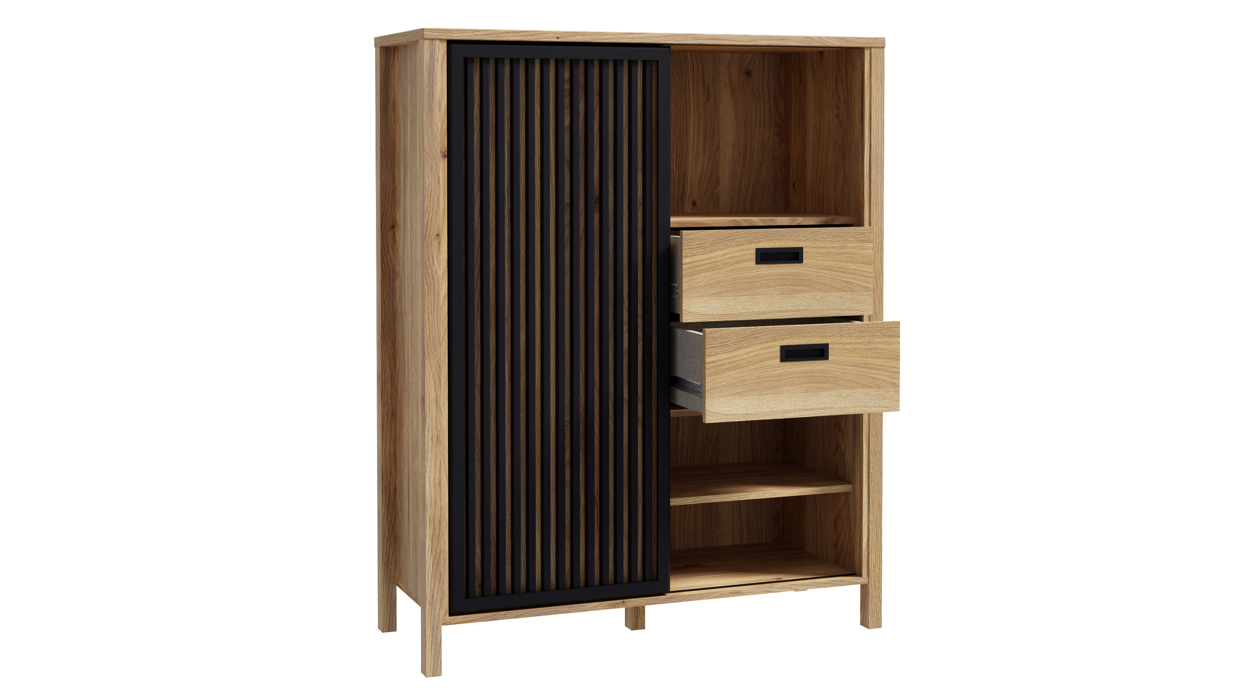 Highboard - Schiebetür - Mauvella Eiche - schwarz - 103 cm - JYTANA