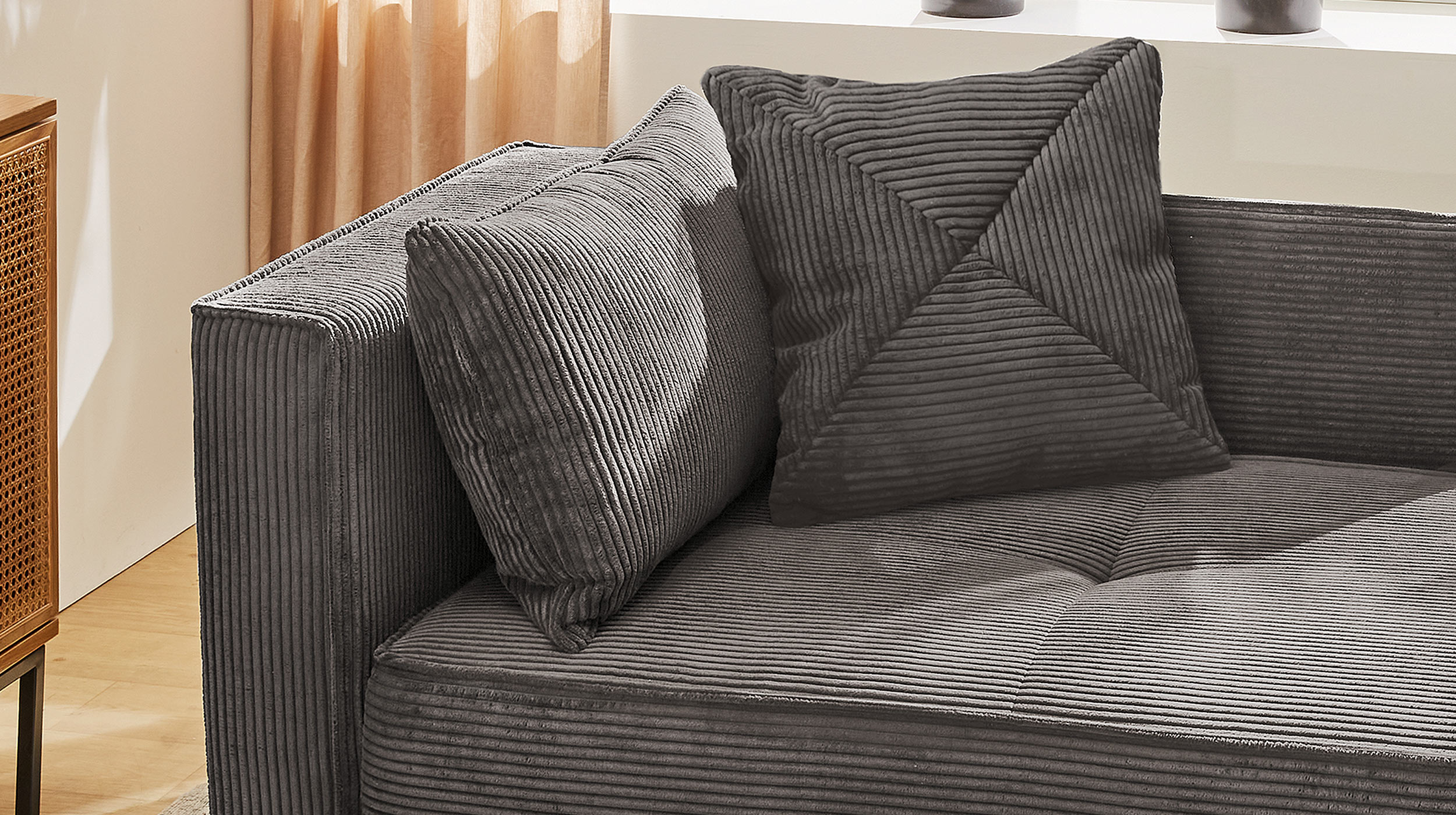Einzelsofa Cord grau 155 cm Recamiere mit Schlaffunktion - REX