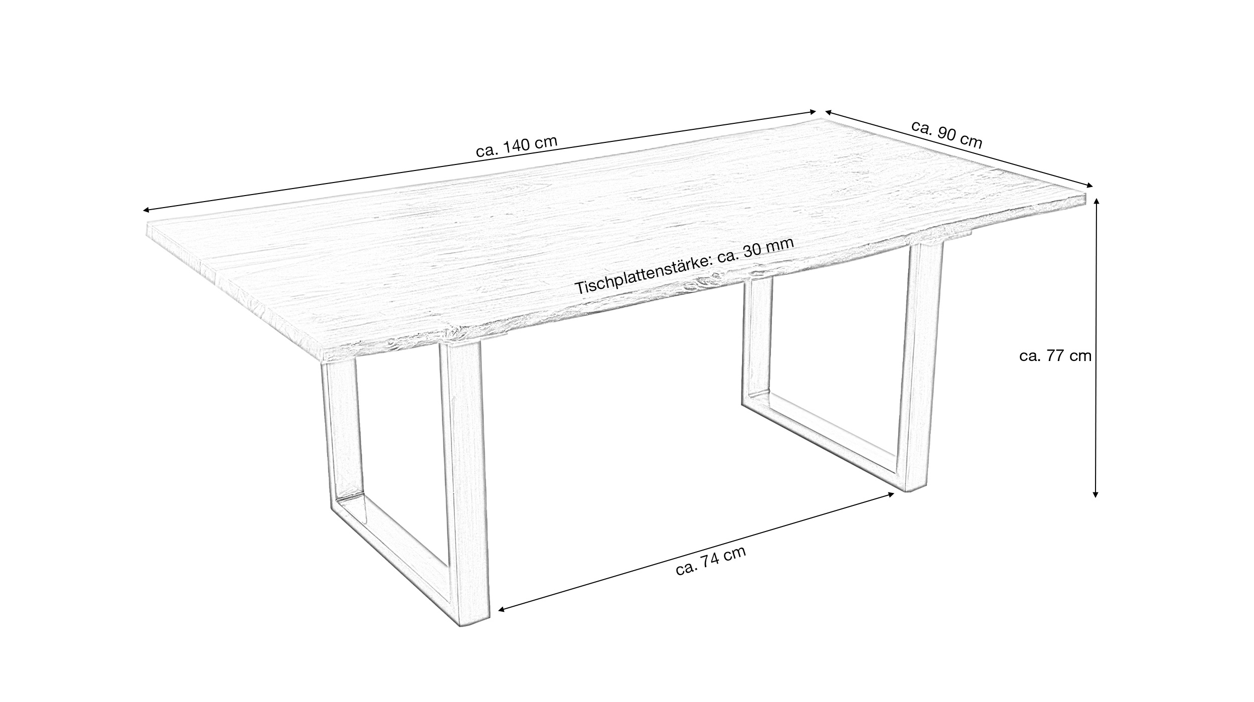 Esstisch Baumkantentisch 140 x 90 cm massive Akazie - AGRA