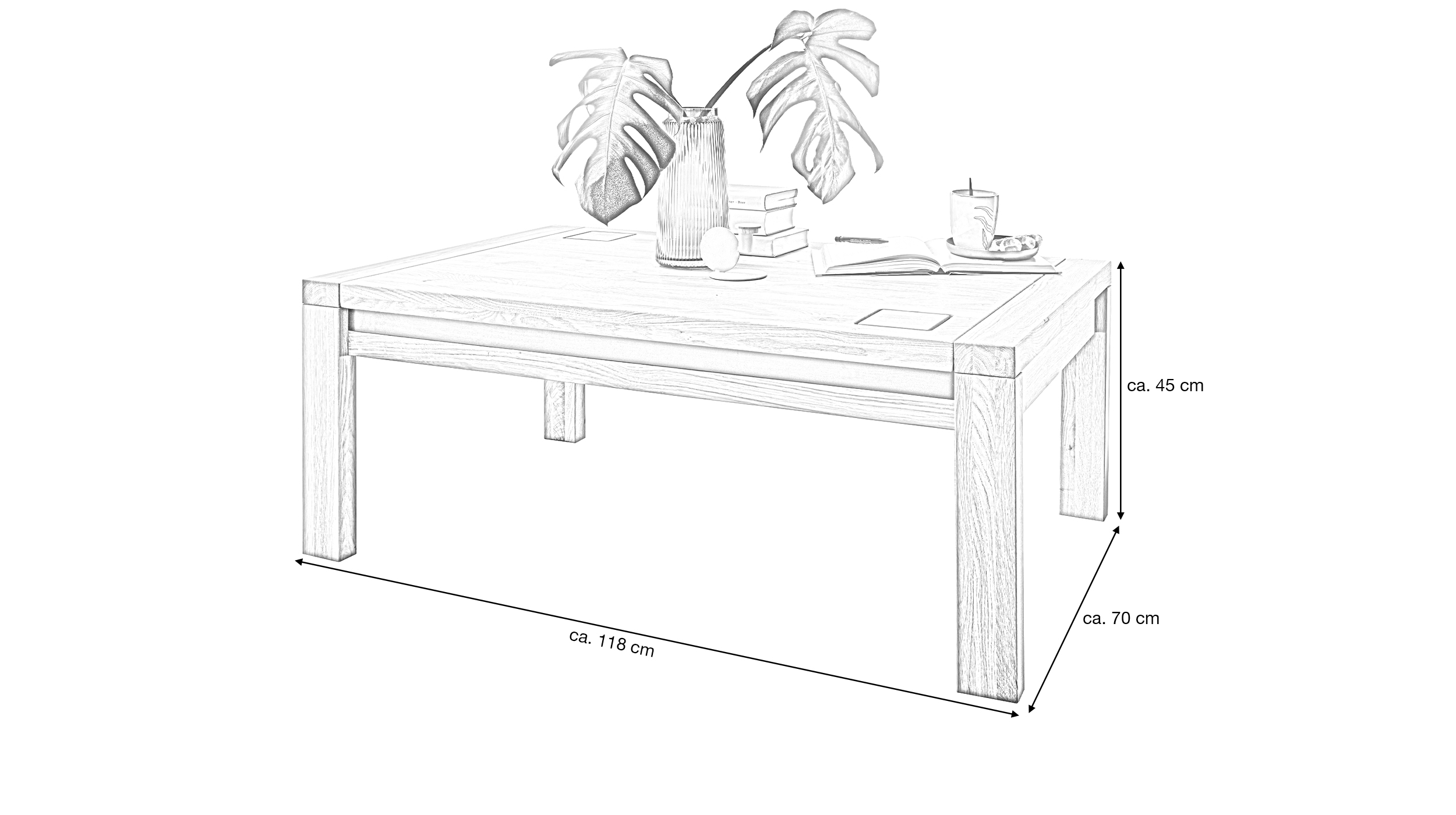 Couchtisch Wildeiche massiv geölt 118 x 70 cm - GIRONA