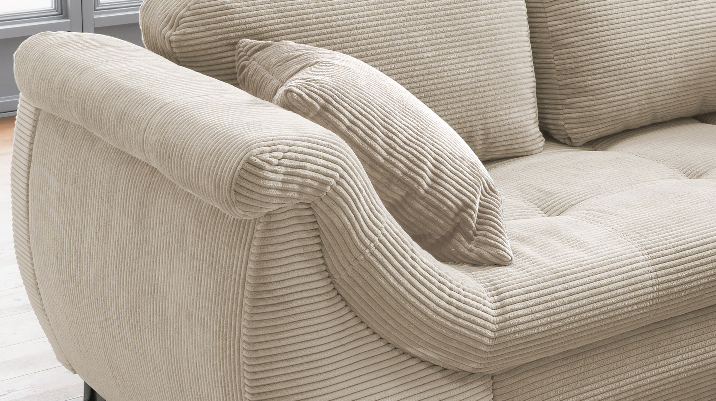 Ecksofa Cord beige Schlaffunktion Bettkasten 250 x 190 cm - AGIRA