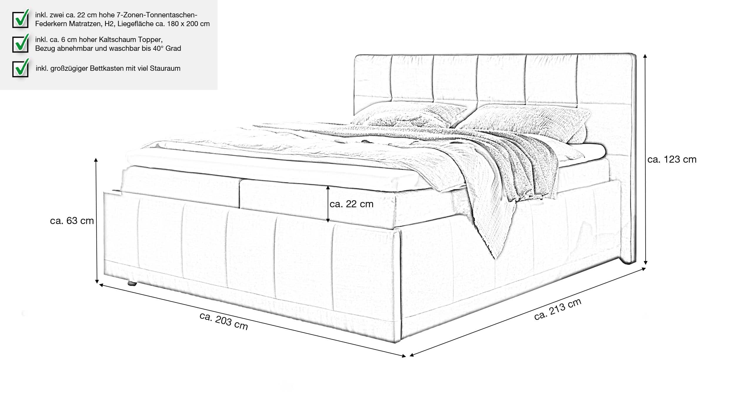 Boxbett 180 x 200 cm anthrazit mit Bettkasten - FULHAM