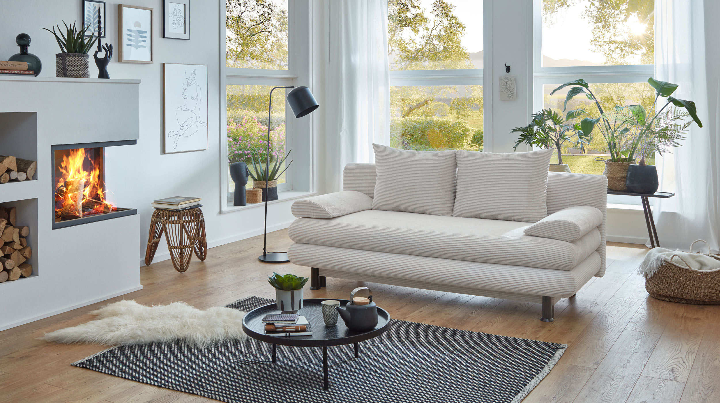 Schlafsofa Cord beige mit Bettkasten Federkern 190 cm - AVENDA