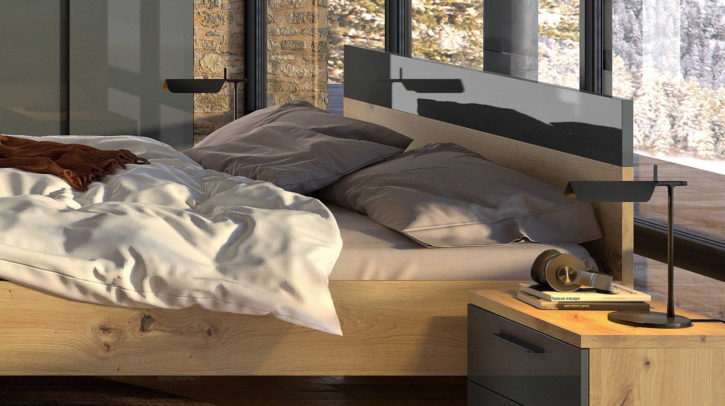 Doppelbett Futonbett 180 x 200 cm Artisan Eiche - SPOSAMI