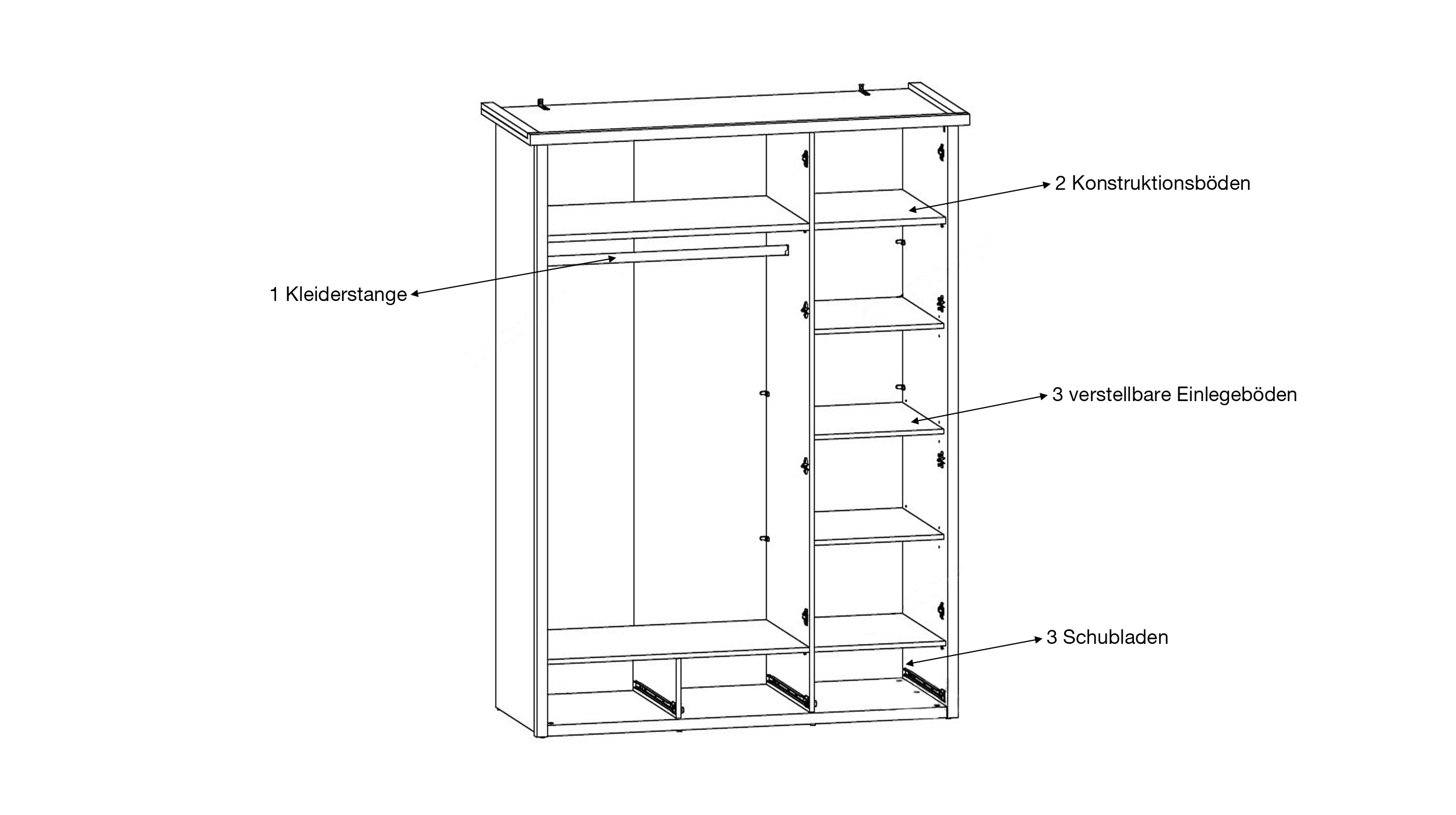 Kleiderschrank mit Spiegel 148 cm Pinie weiß 3-türig - LUCA