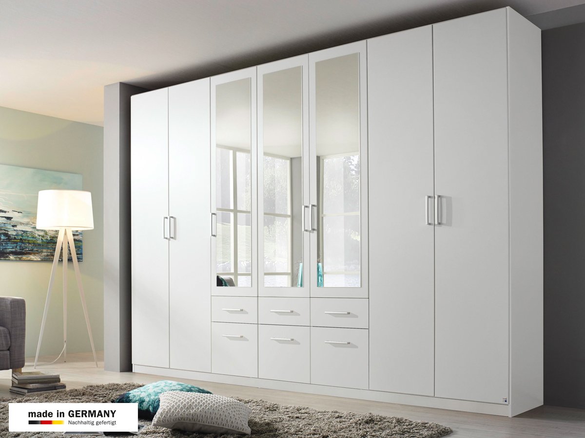 Kleiderschrank weiß mit Spiegel - 315 cm - rauch - BINGEN