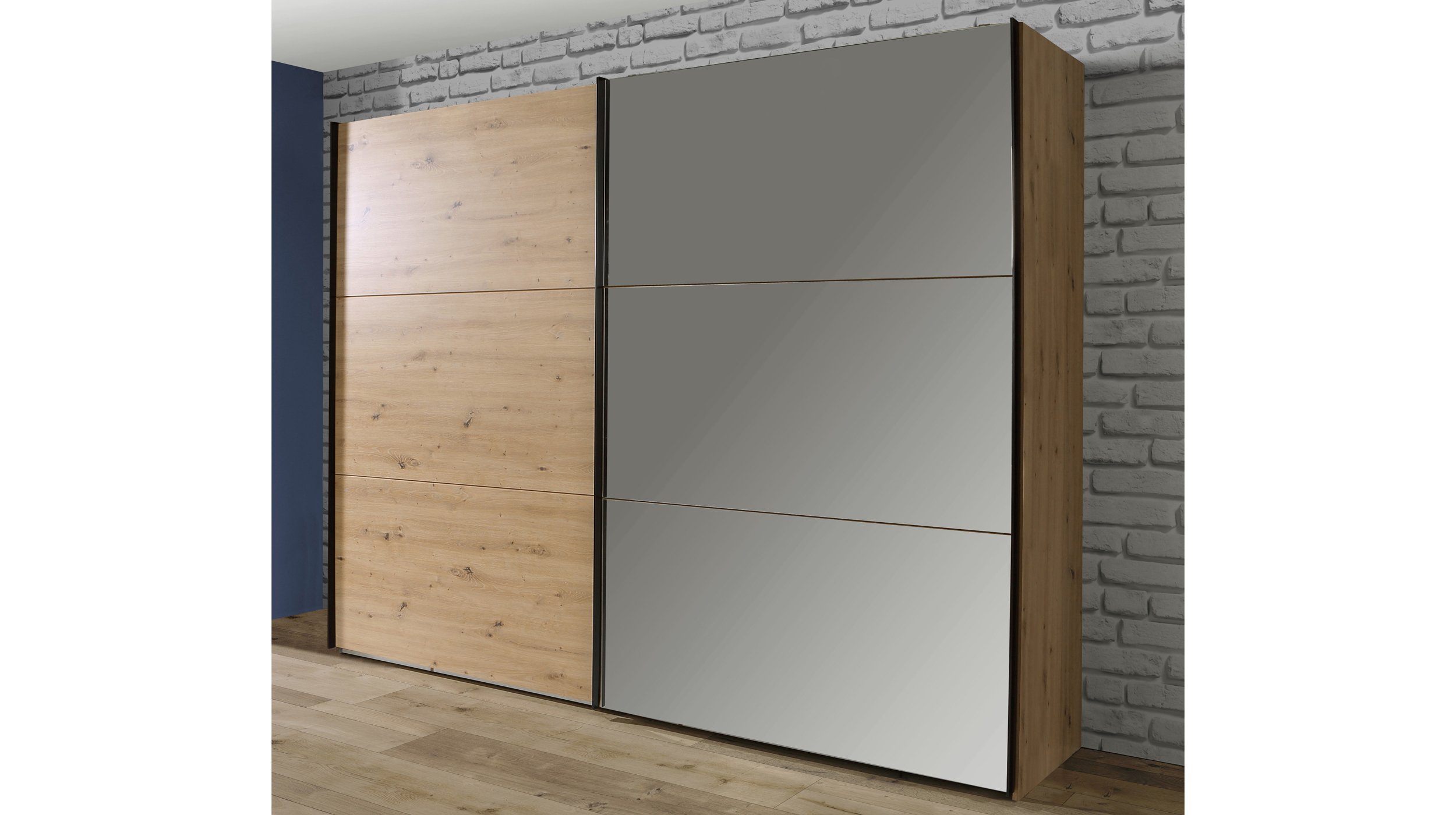 Schwebetürenschrank mit Spiegel - Artisan Eiche - 270 cm - TRONDHEIM