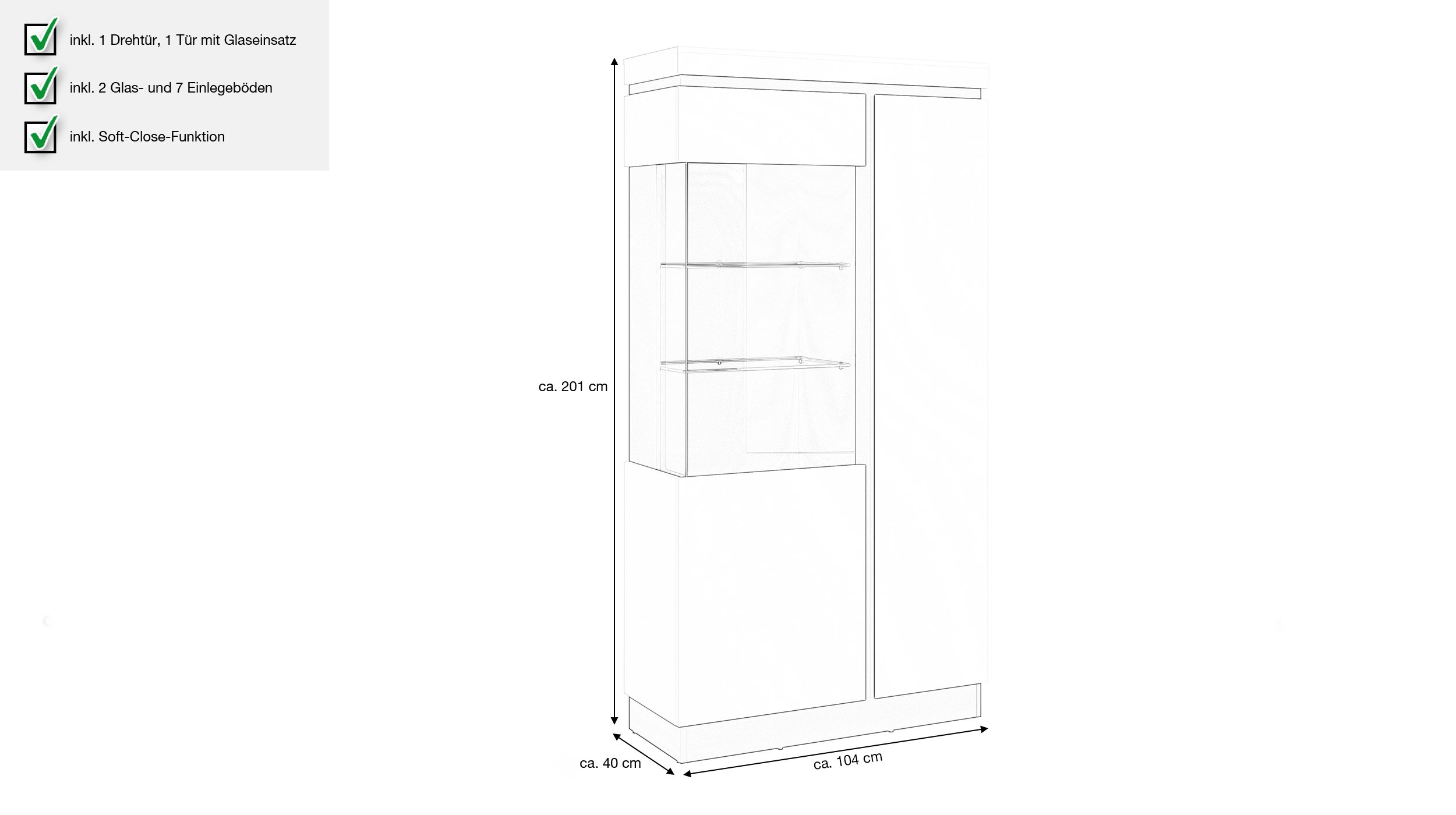 Vitrine mit Glastür alpinweiß B 104 x H 201 cm - CAMPANIA Vitrine mit Glastür alpinweiß B 104 x H 201 cm - CAMPANIA