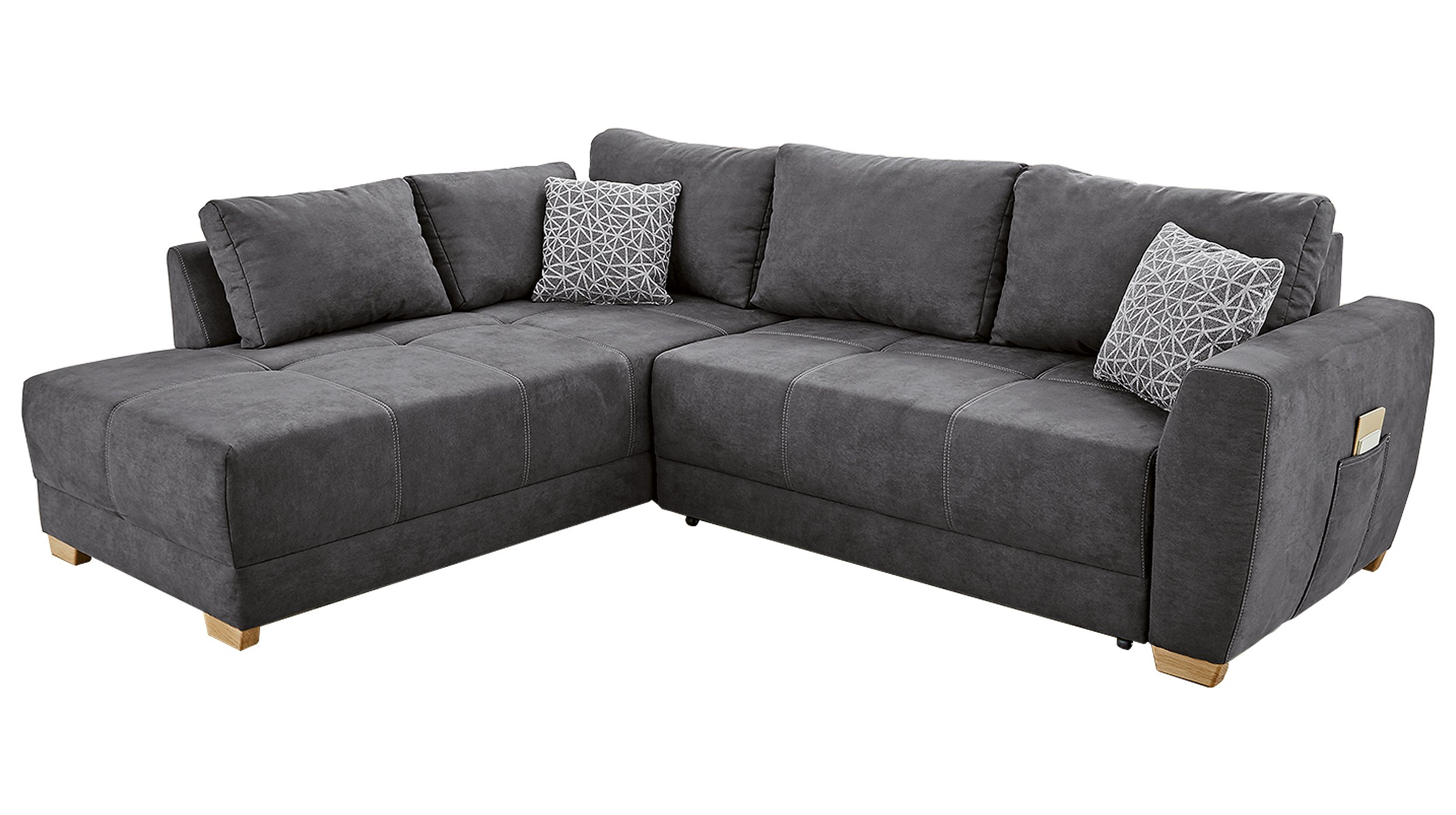 Ecksofa mit Schlaffunktion anthrazit Bettkasten 254 cm - LUKE