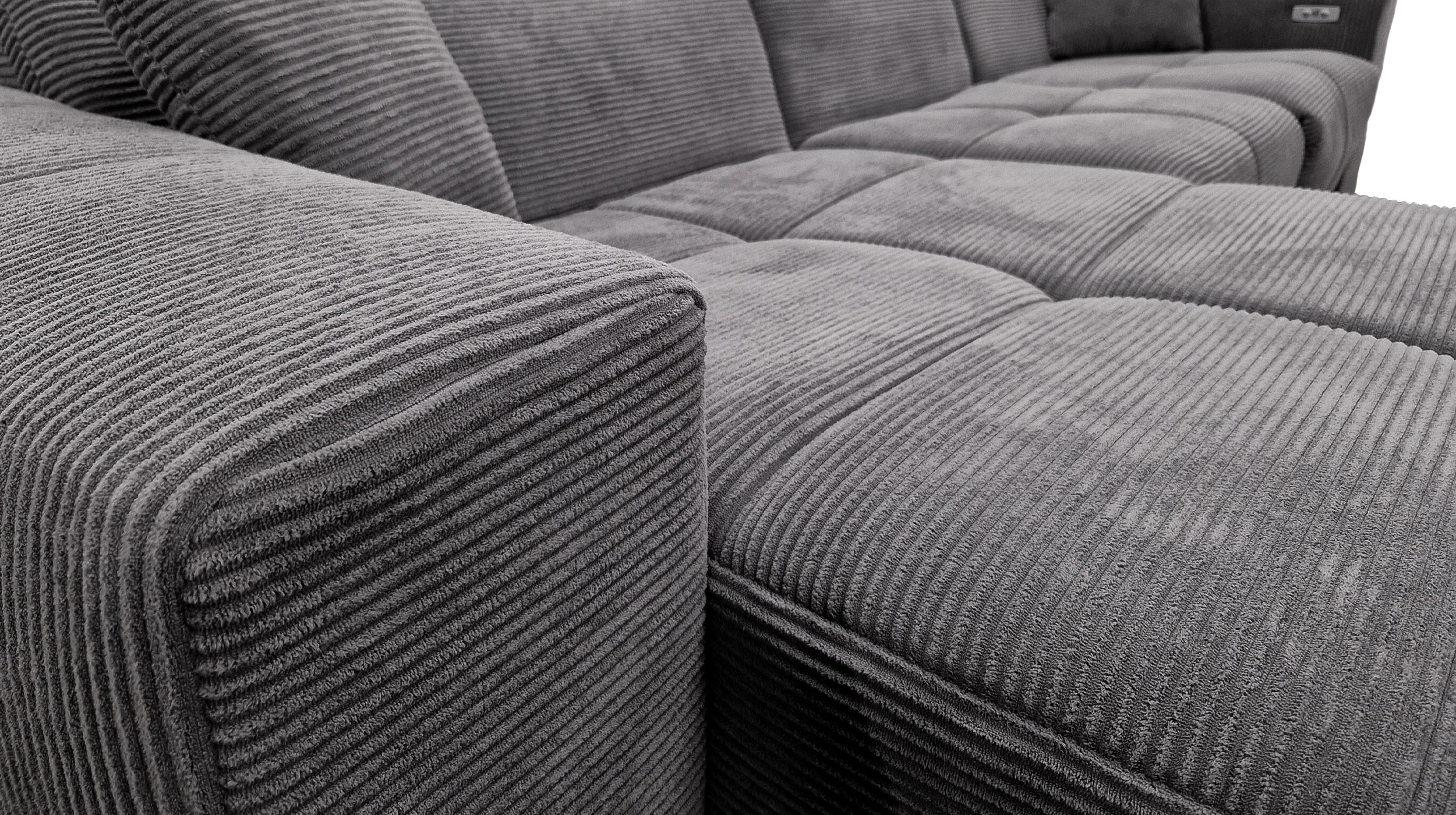 Ecksofa Cord grau 302 x 167 cm mit Relaxfunktion - OT links - TONI