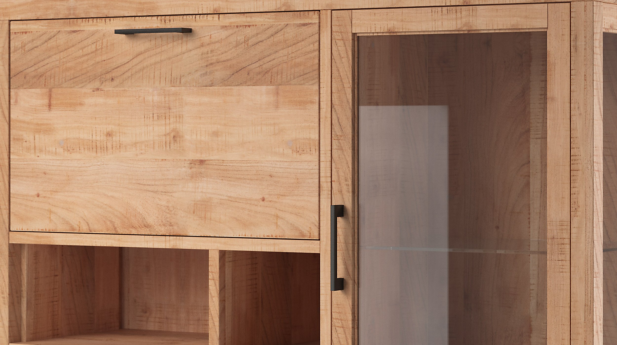 Highboard 1 Glastür Akazie massiv 124 cm - BENIKO