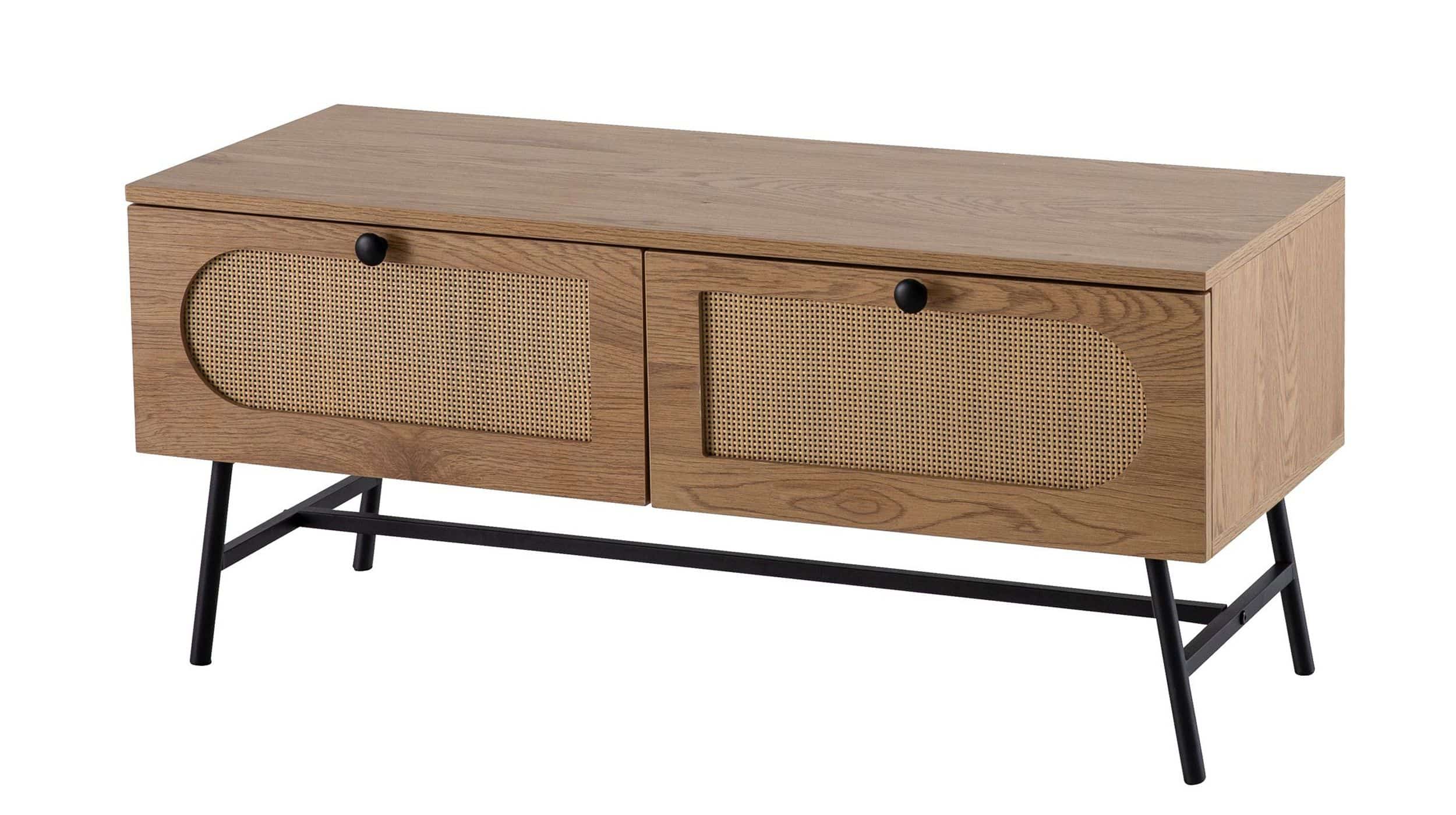 TV - Lowboard Eiche Holzdekor - Rattan 100 cm - RATVAN