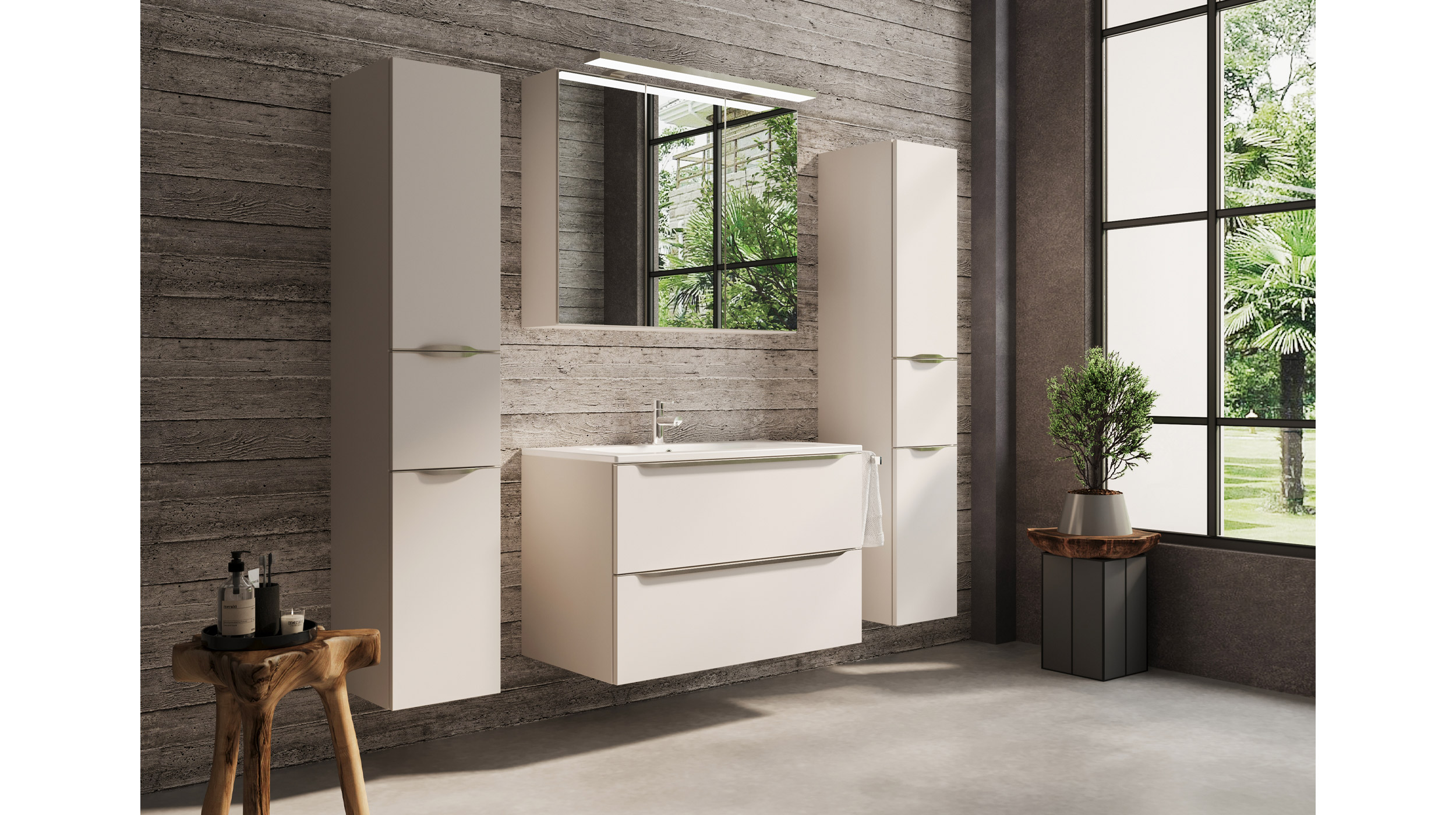 Badmöbel-Set grau - 4 Teile - Waschtisch 90 cm - LISANDRO