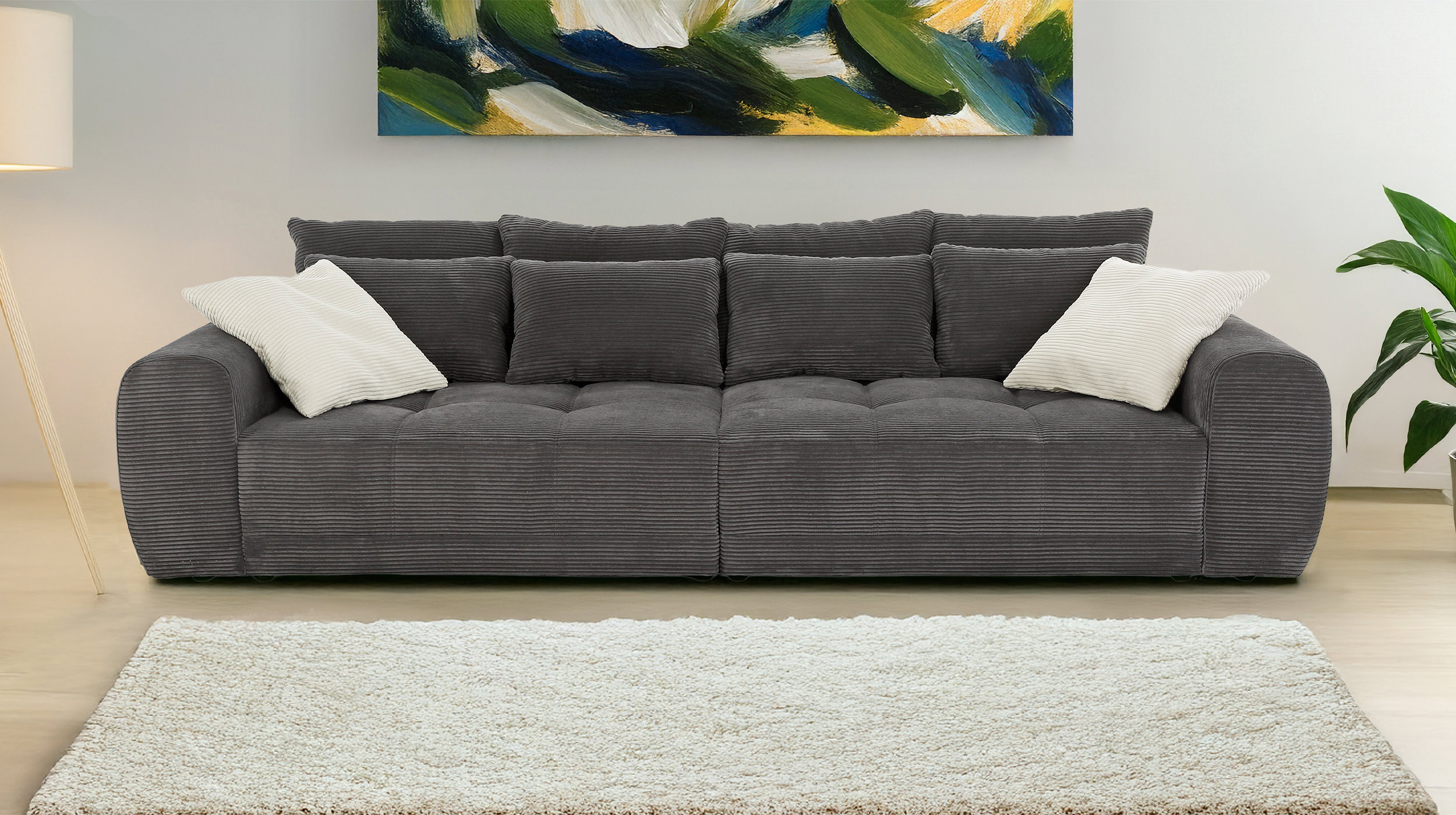 Big Sofa Cord grau - 308 cm - Federkern - JANNI