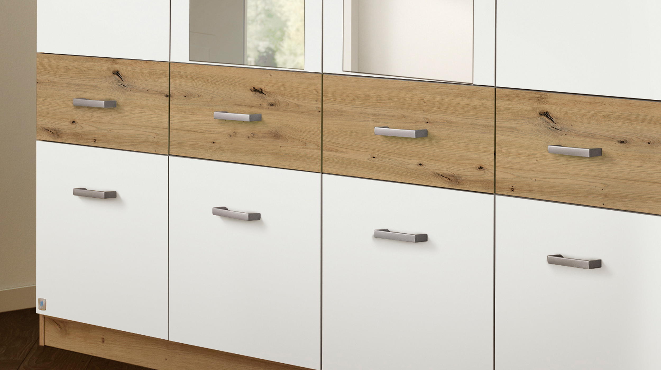 Kleiderschrank Spiegel - 181 cm - Artisan Eiche - weiß - rauch - BREMEN-EXTRA