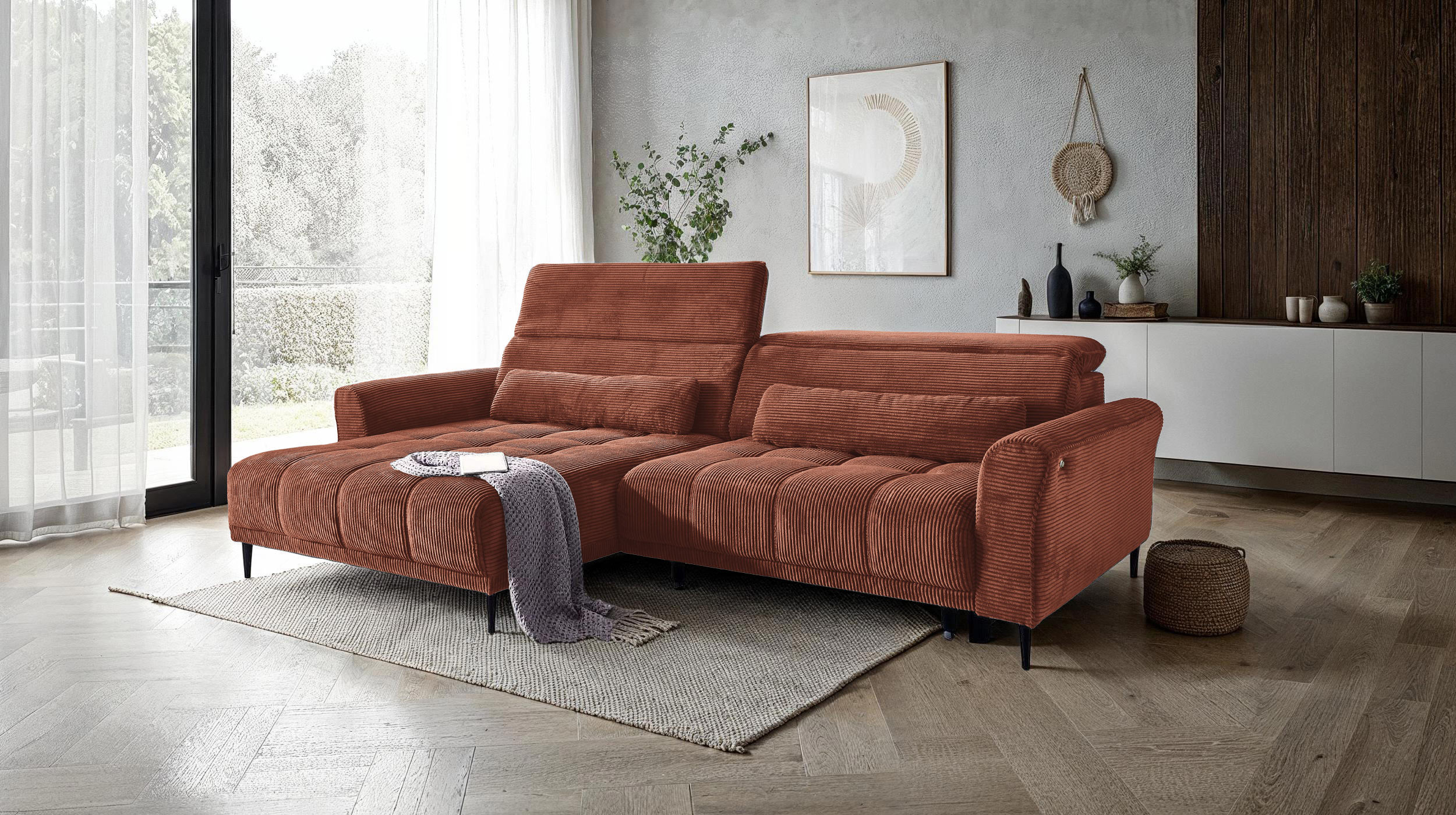 Ecksofa Cord rost ausziehbar - Sitztiefenverstellung 277 cm - OT links - LOGAN