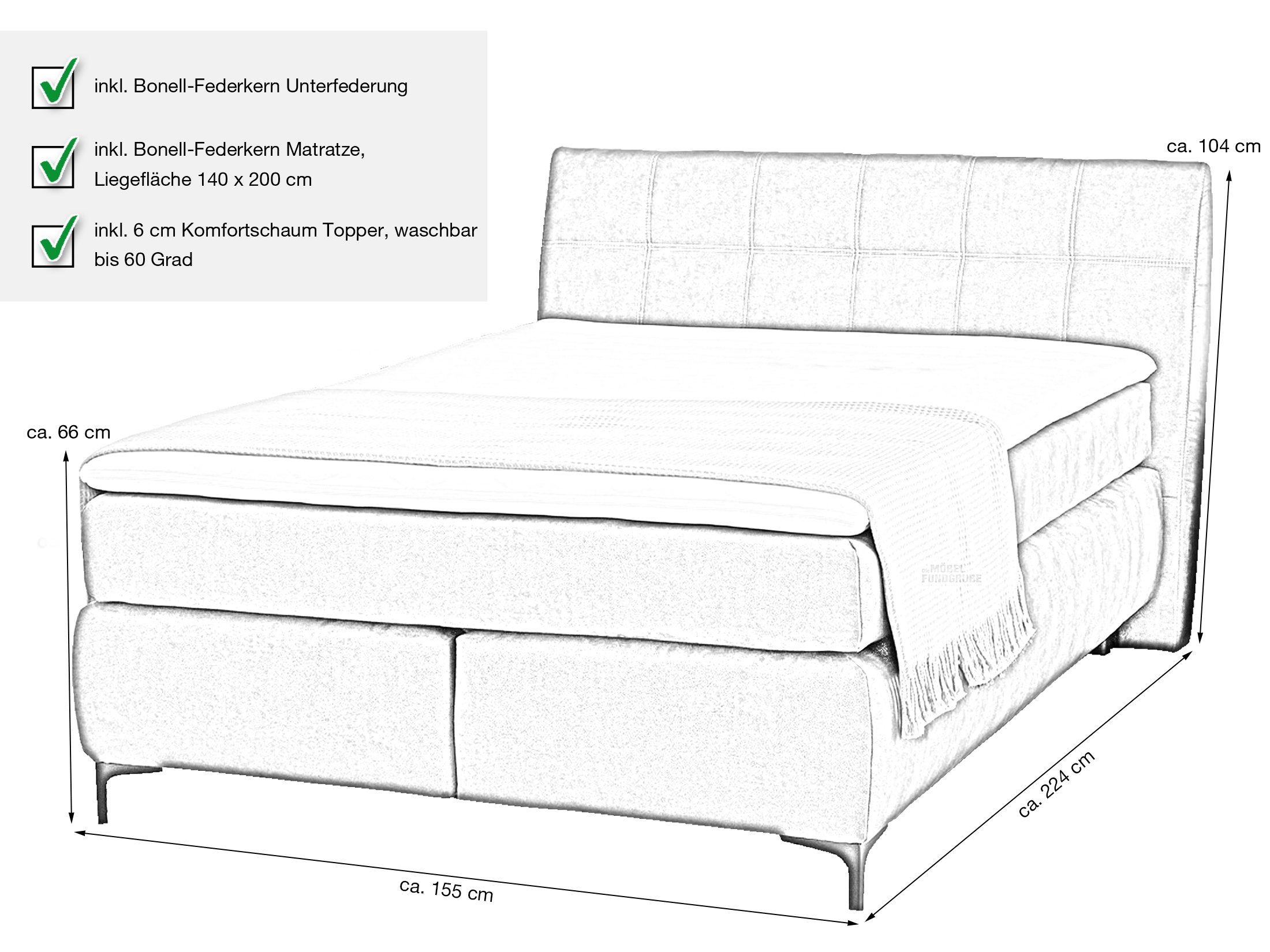 Boxspringbett 140 x 200 cm anthrazit - Microfaser - GITTA