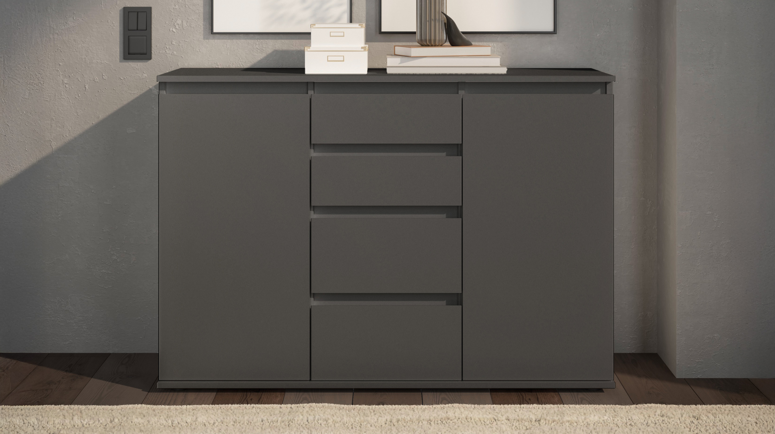 Kommode mit 4 Schubladen anthrazit 119 x 35 cm - 2-türig - BRESTA