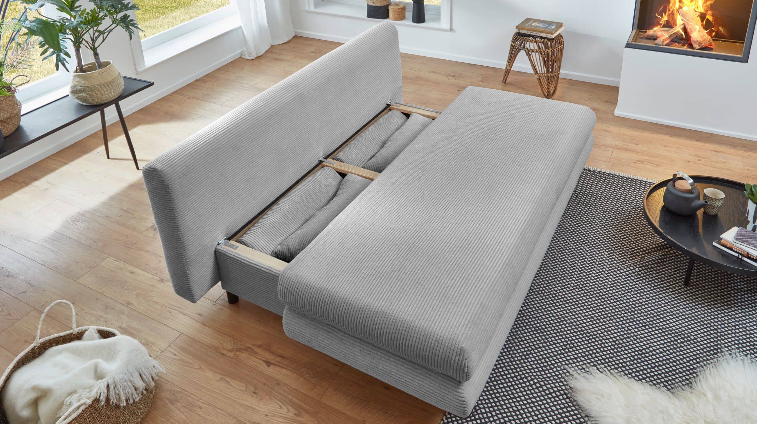 Schlafsofa mit Bettkasten Cord grau 190 x 93 cm - BAREND