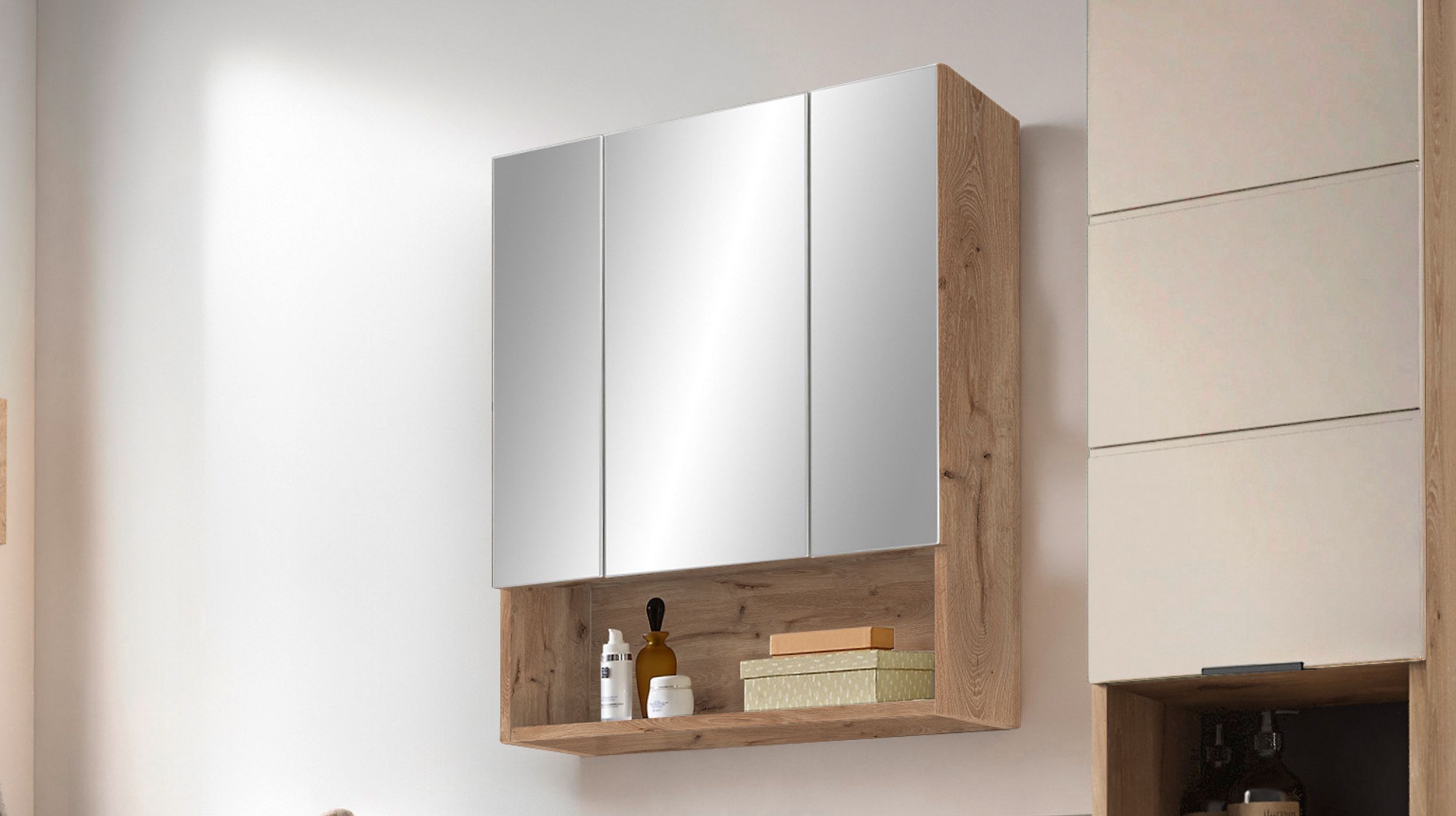Spiegelschrank Viking Eiche 65 cm - 3-türig - KRETA
