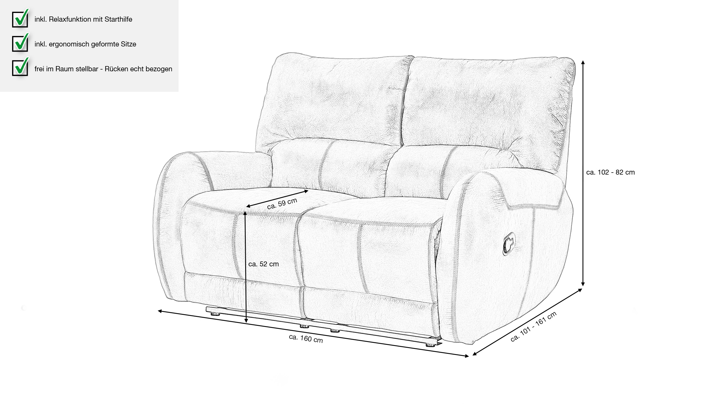 Einzelsofa 2-Sitzer Vintage braun 160 cm Relaxfunktion - FLAMINI