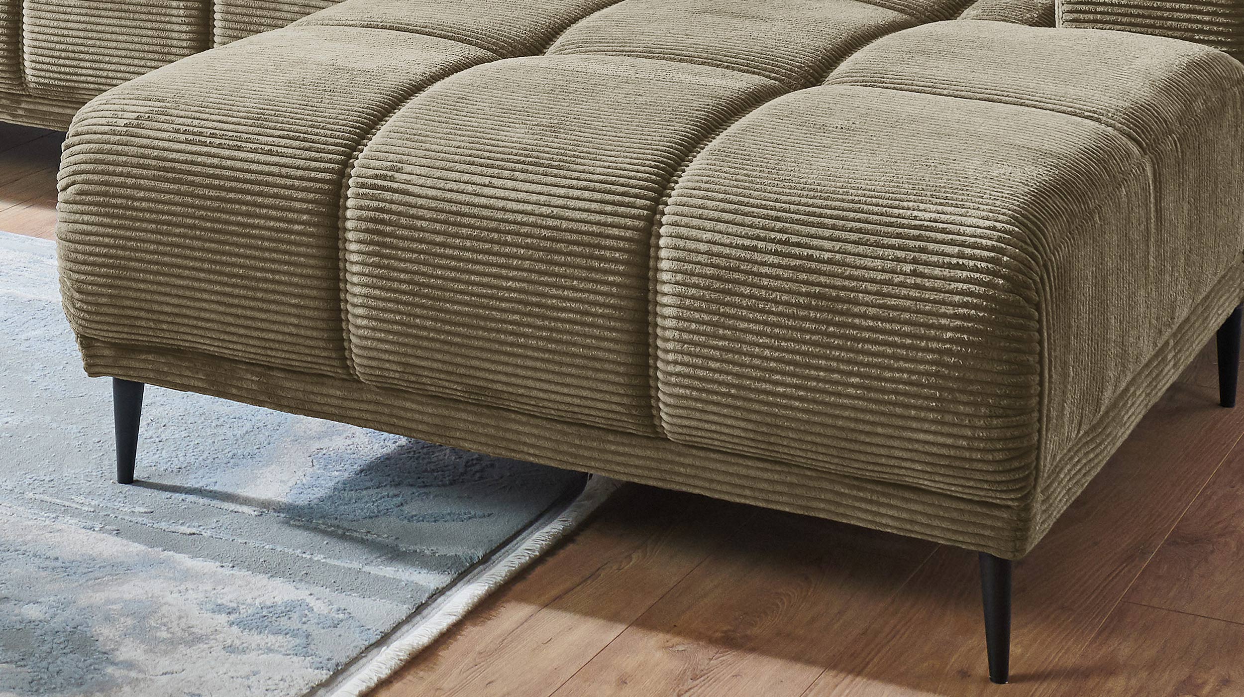 Ecksofa Cord grün ausziehbar - Sitztiefenverstellung 286 cm - OT rechts - MARISOL