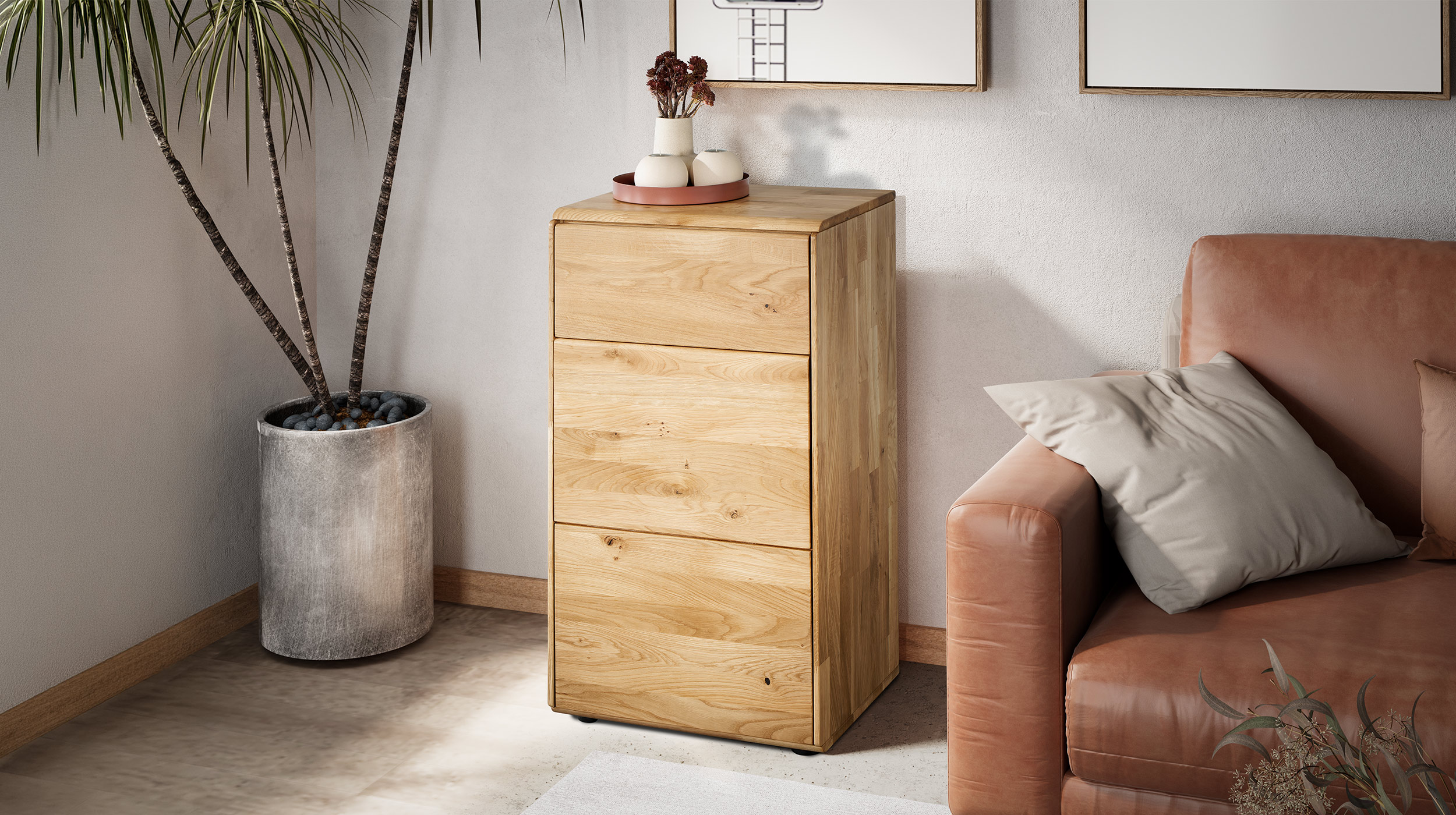 Kommode mit Schublade Wildeiche massiv geölt 51 cm - SKOV