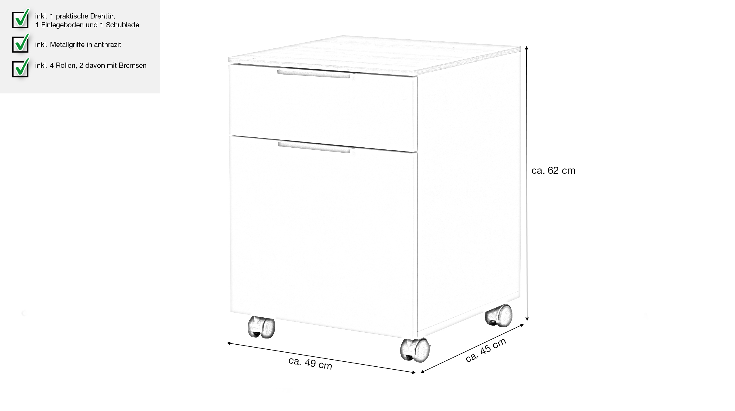 Rollcontainer beige Artisan Eiche 49 x 62 cm - SYNOS